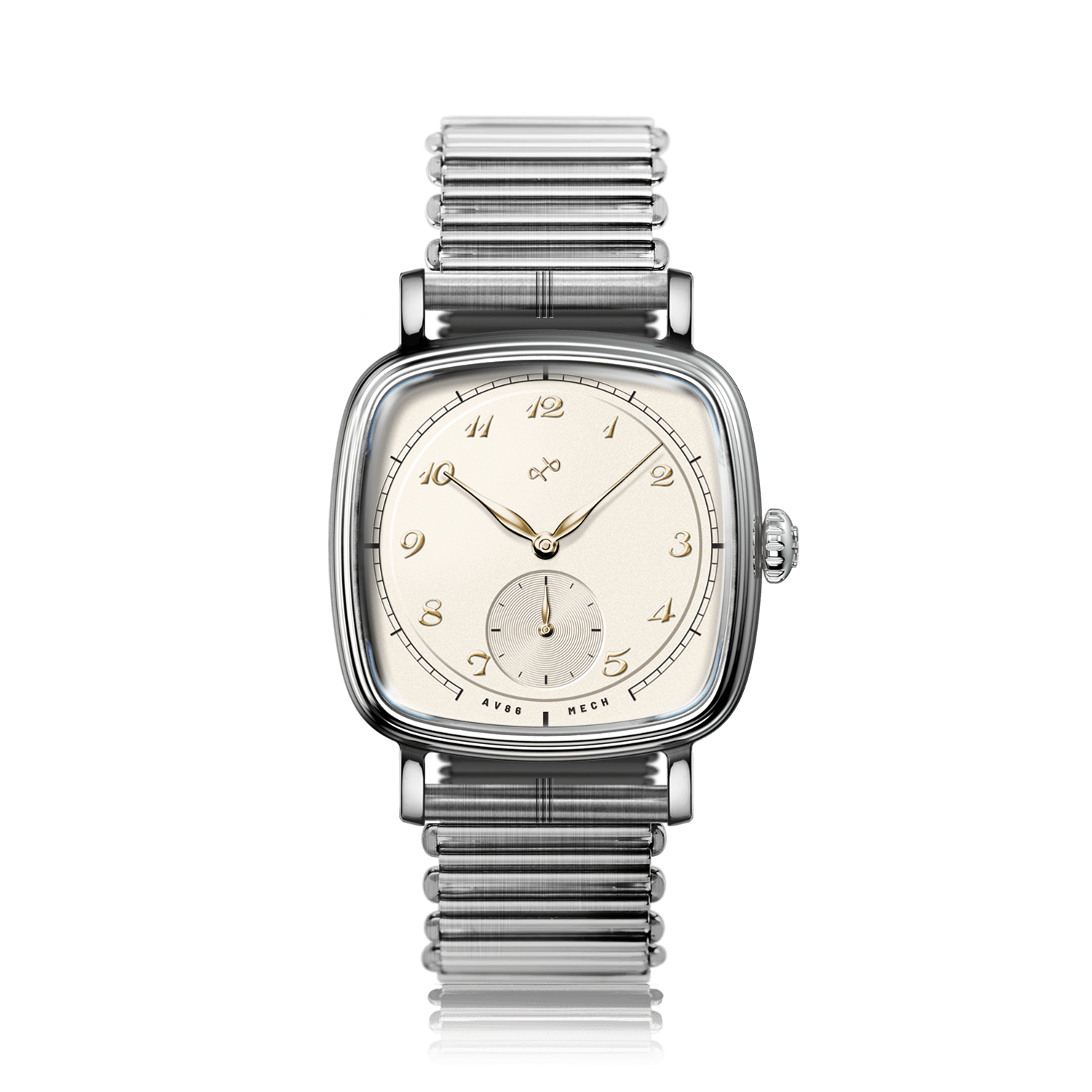 1954 Amalfi Mechanical, Steel / Off White by AV86, vintage-inspired watch with steel bracelet and off-white dial in Danish design style