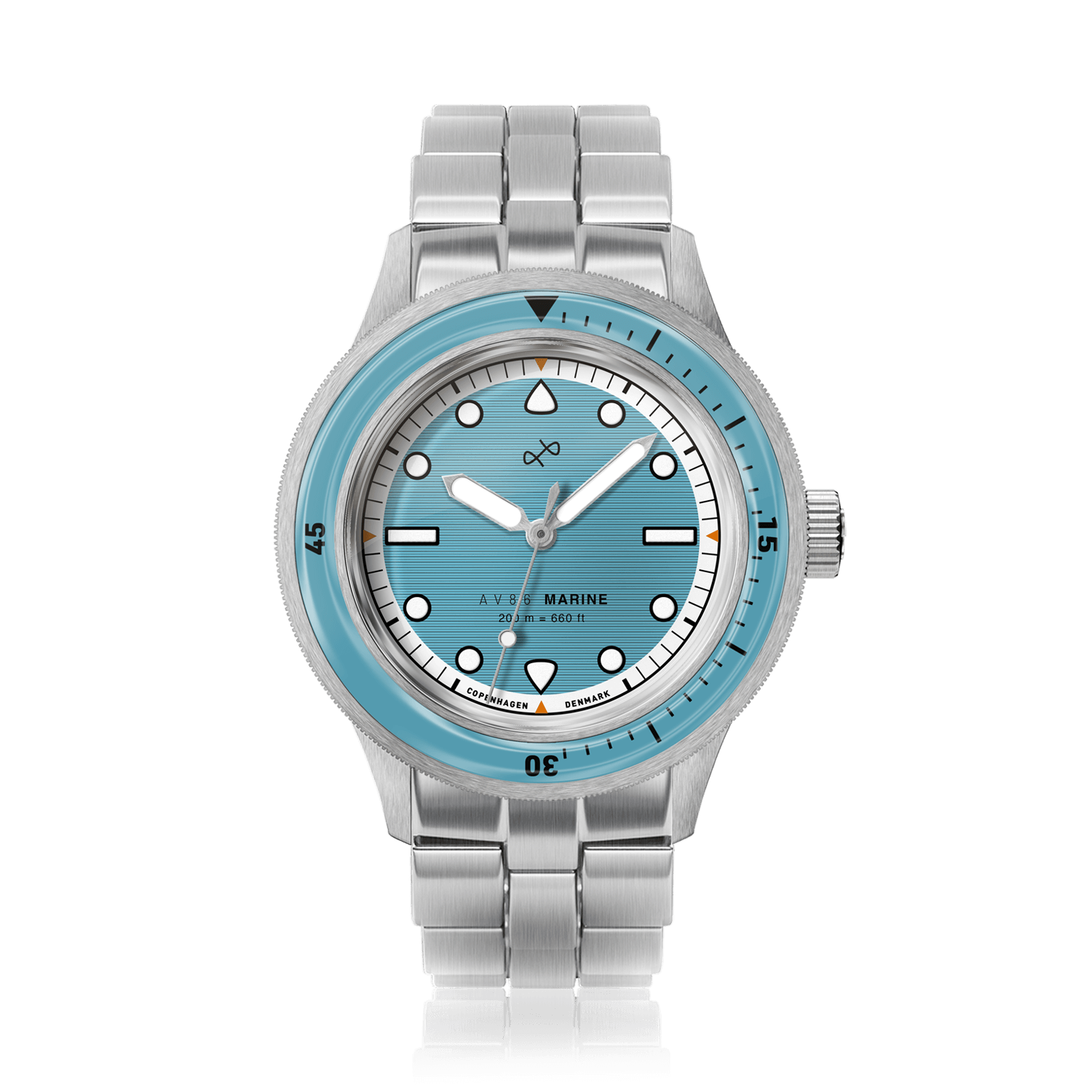 1956 Marine by AV86 vintage-inspired diver watch with sapphire crystal, rotating bezel, and brushed metal bracelet strap