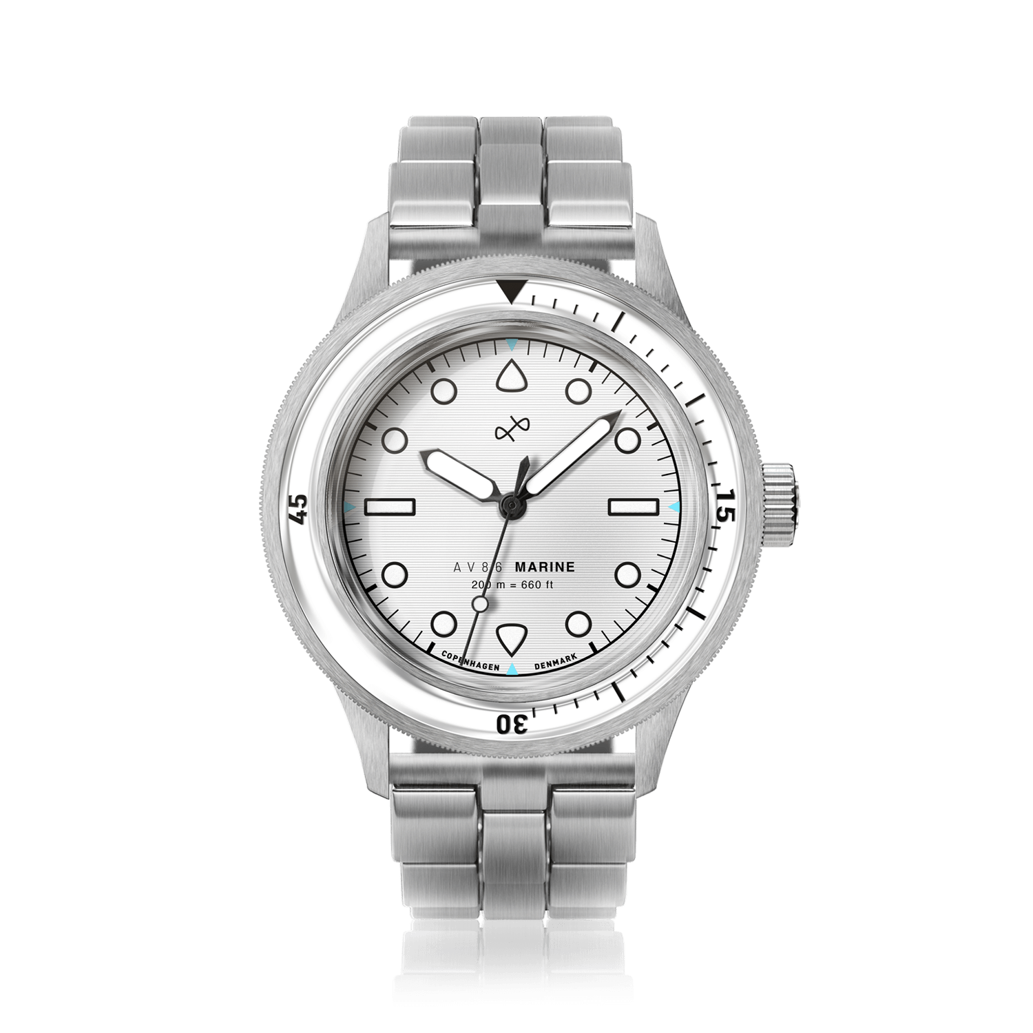 1956 Marine by AV86 vintage-inspired diver with sapphire crystal, rotating bezel, stainless steel case and metal bracelet strap