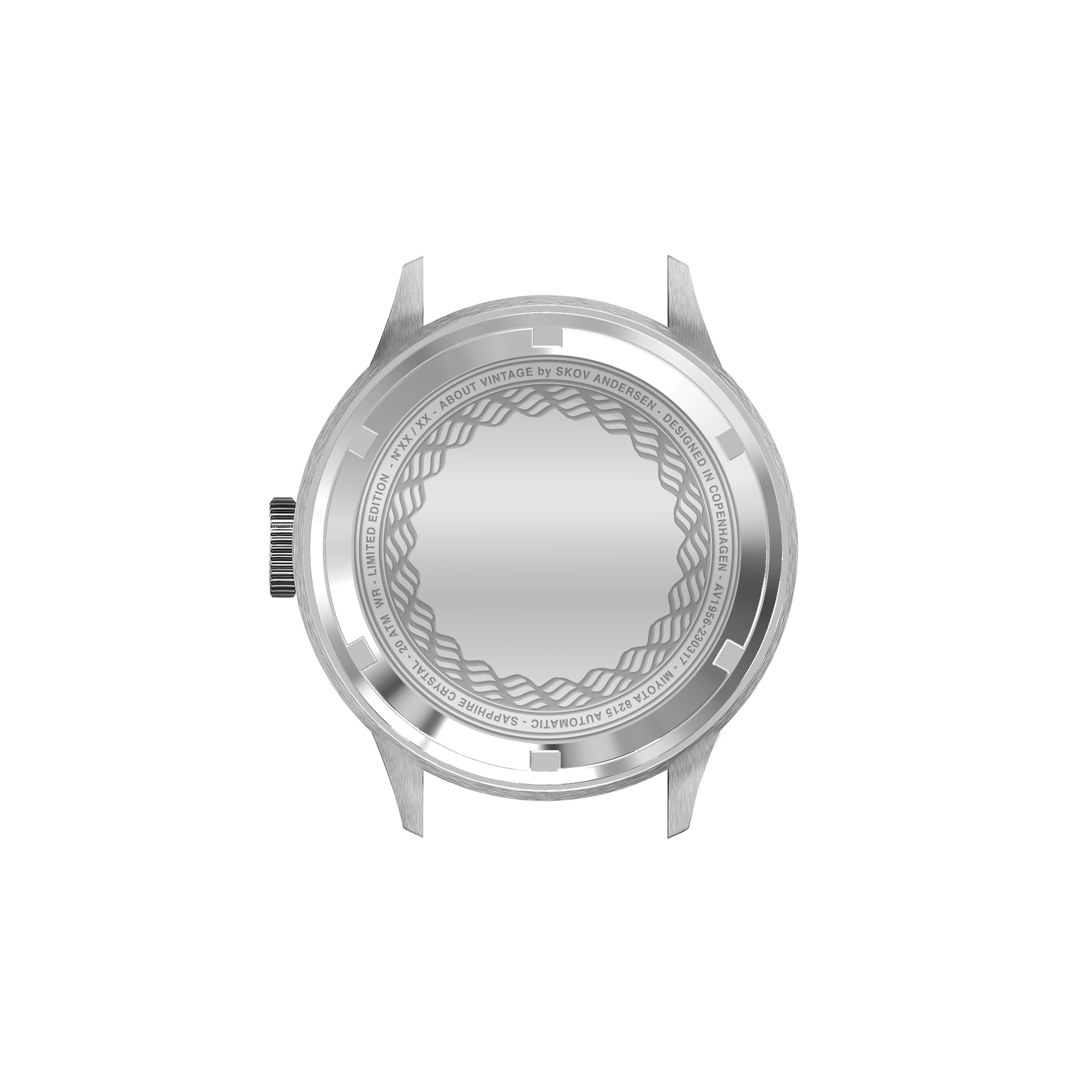 1956 Marine Automatic by AV86 with stainless steel case back, engraved detailing, and sapphire crystal protection
