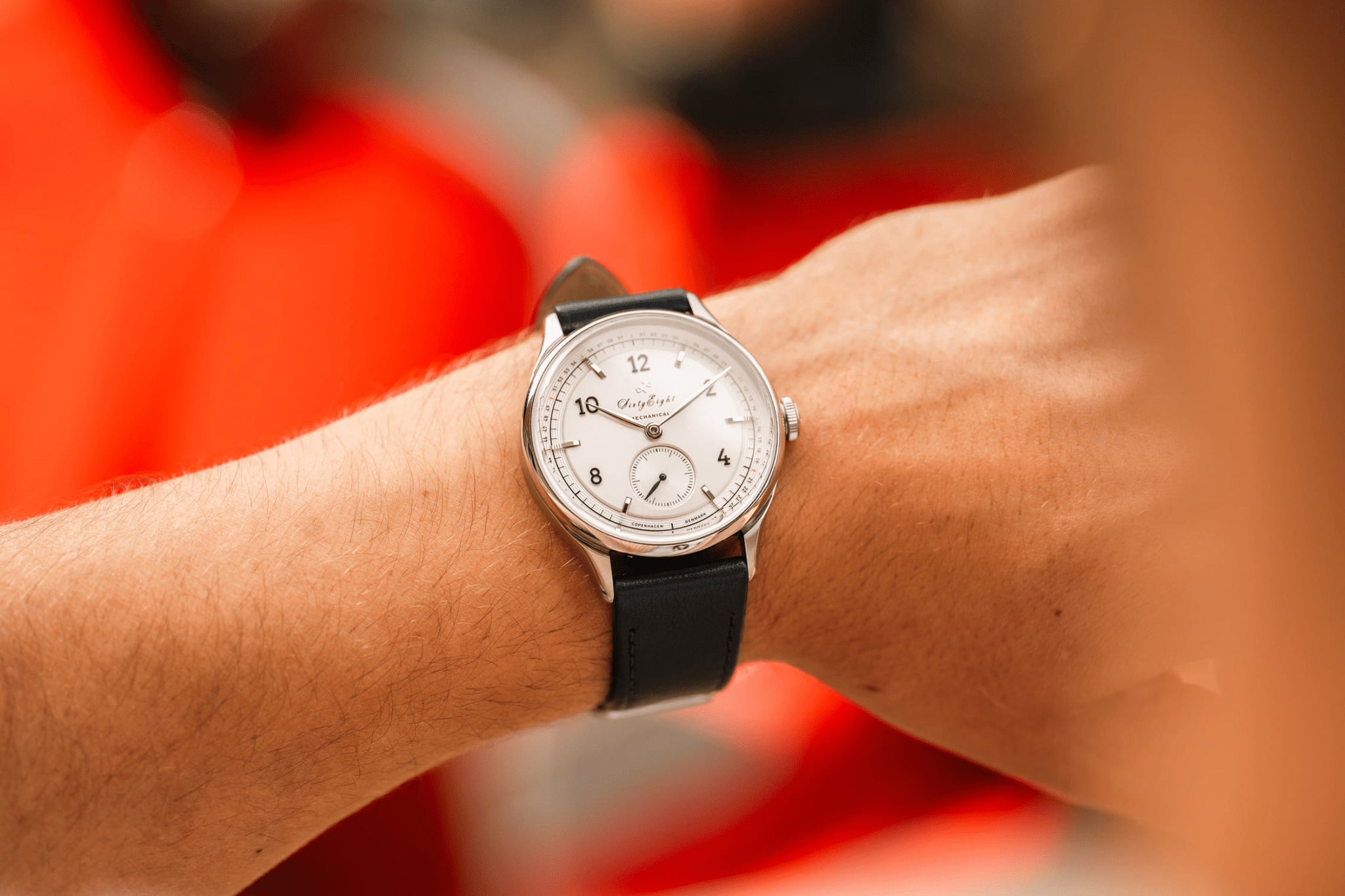 1968 Mechanical by AV86 luxury vintage-inspired automatic dress watch with sapphire crystal and black leather strap