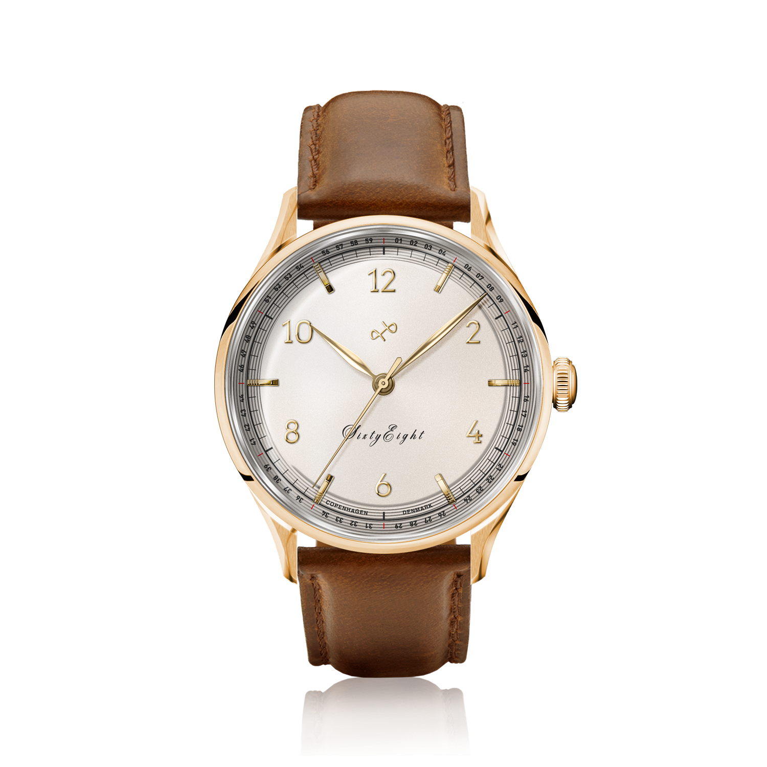 1968 Sixtyeight by AV86 vintage-inspired dress watch with sapphire crystal, refined dial, and brown leather strap