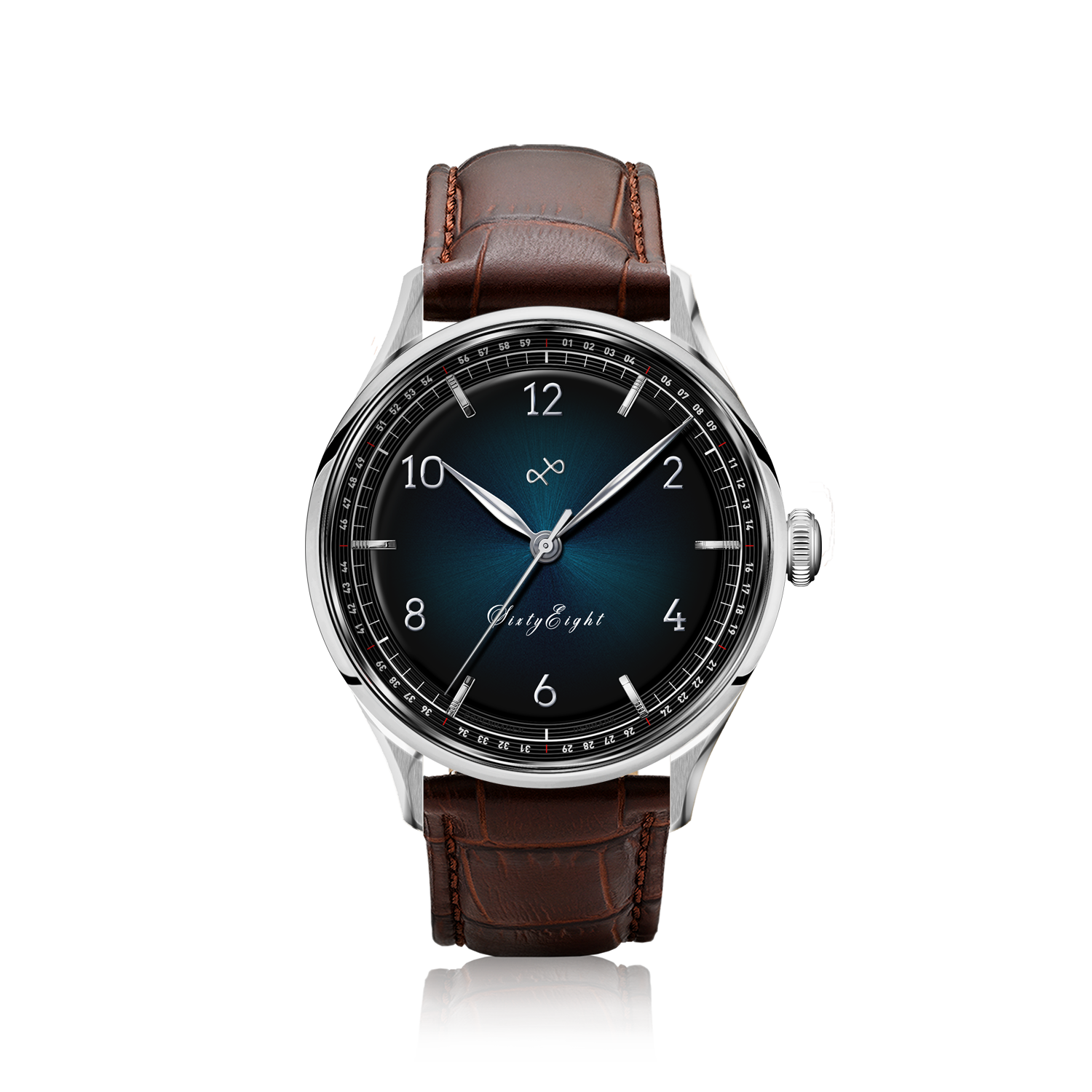 1968 Sixtyeight by AV86 vintage-inspired dress watch with sapphire crystal, elegant sunray dial, and brown leather strap