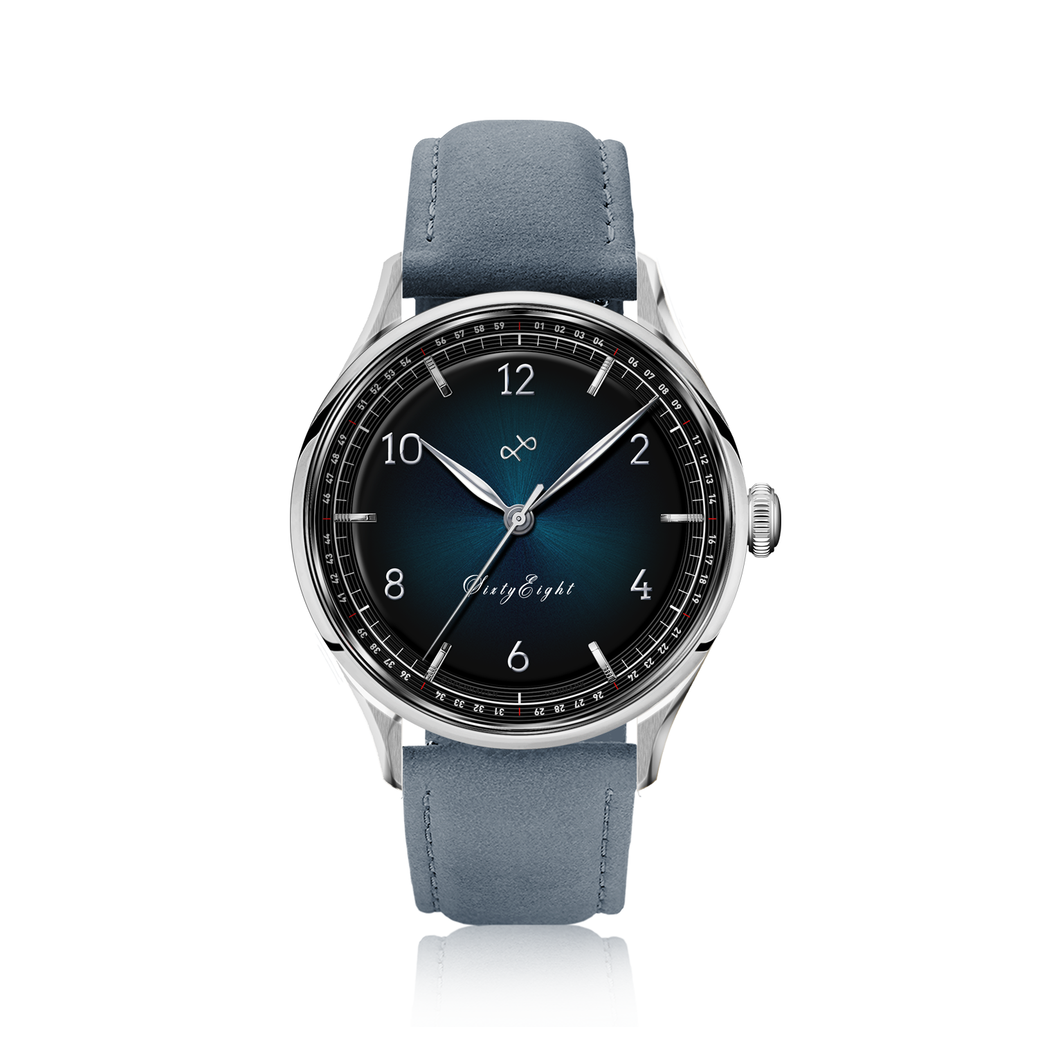 1968 Sixtyeight by AV86 vintage-inspired dress watch with sunray dial, sapphire crystal, and smooth leather strap