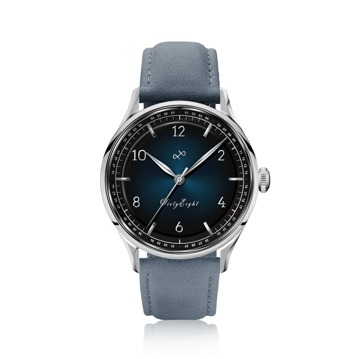 1968 Sixtyeight by AV86 vintage-inspired dress watch with sunray dial, sapphire crystal, and smooth leather strap