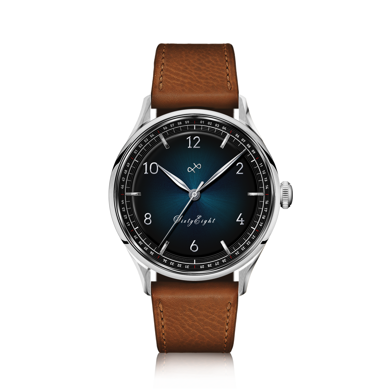 1968 Sixtyeight by AV86 vintage-inspired dress watch with sapphire crystal, sunray dial, and brown leather strap