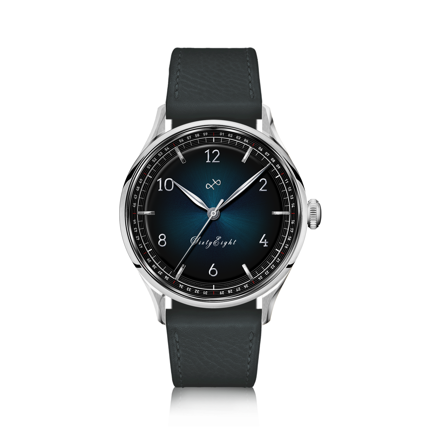 1968 Sixtyeight by AV86 vintage-inspired dress watch with sapphire crystal, textured dial, and black leather strap