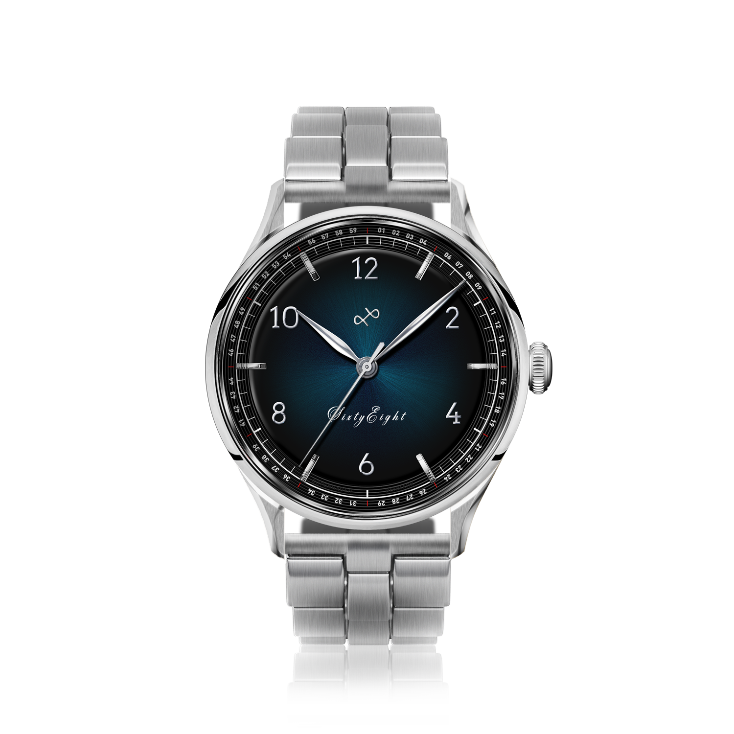 1968 Sixtyeight by AV86 luxury vintage-inspired dress watch with sapphire crystal, sunray dial, and stainless steel bracelet strap