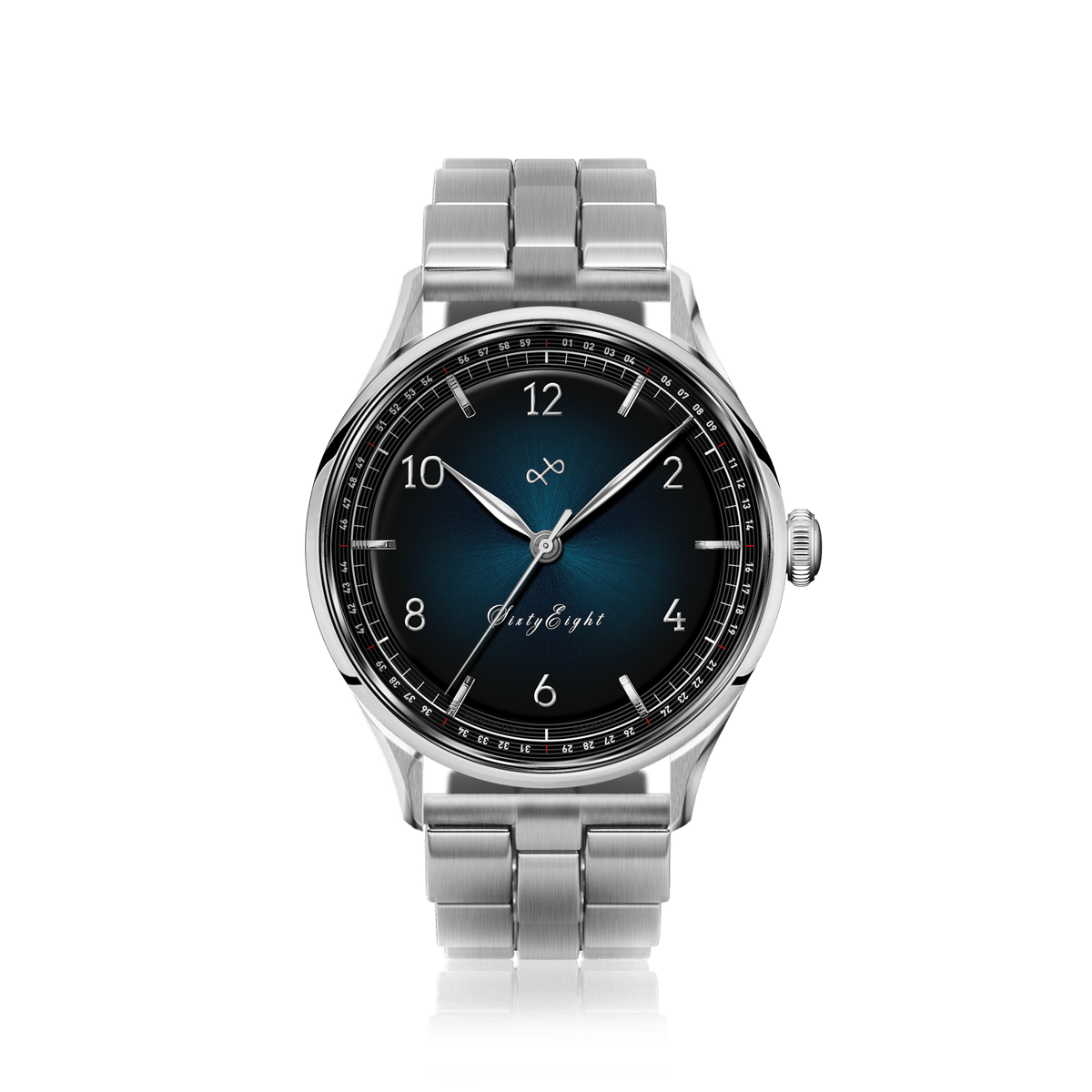 1968 Sixtyeight by AV86 luxury vintage-inspired dress watch with sapphire crystal, sunray dial, and stainless steel bracelet strap