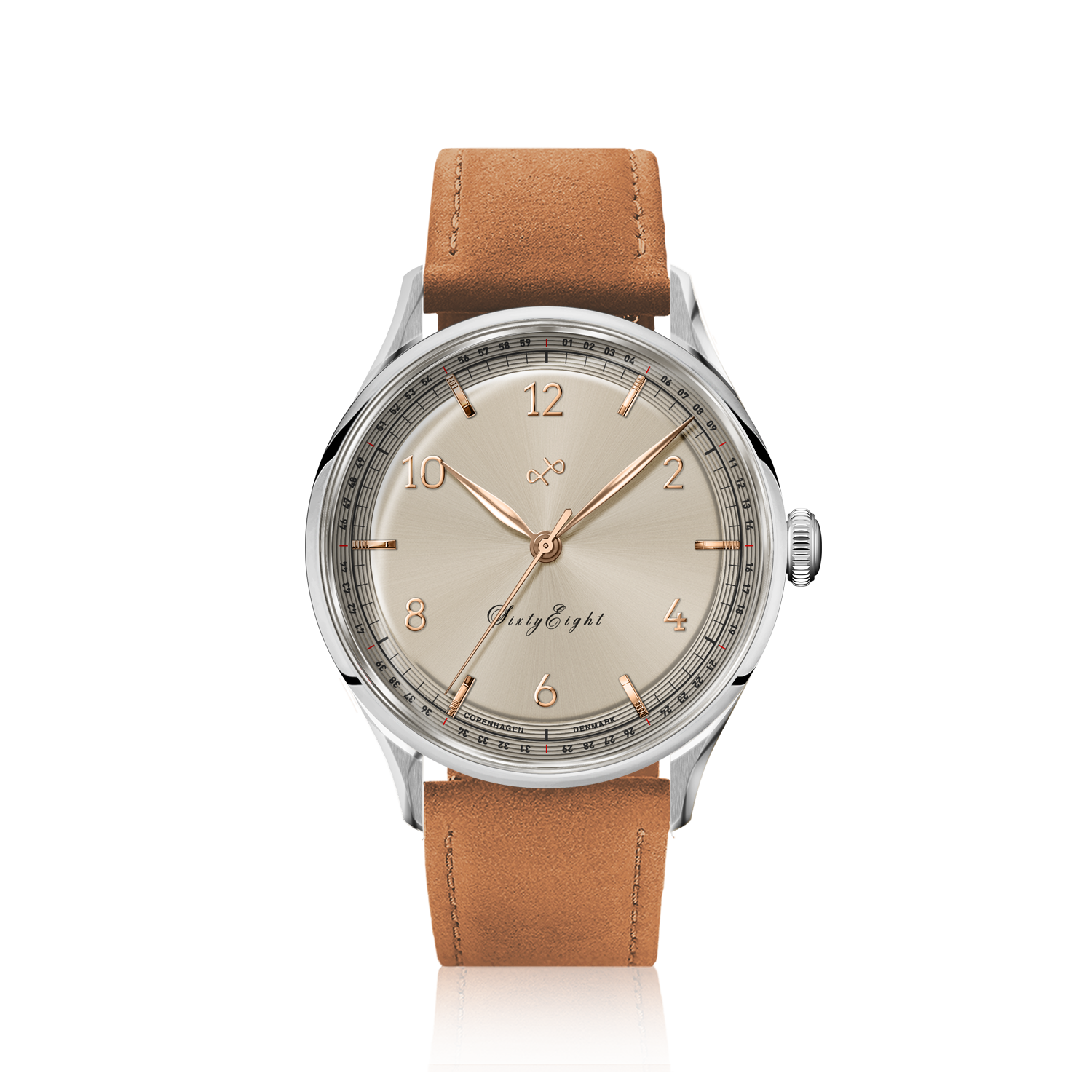 1968 Sixtyeight by AV86 vintage-inspired dress watch with sapphire crystal, elegant dial, and tan leather strap