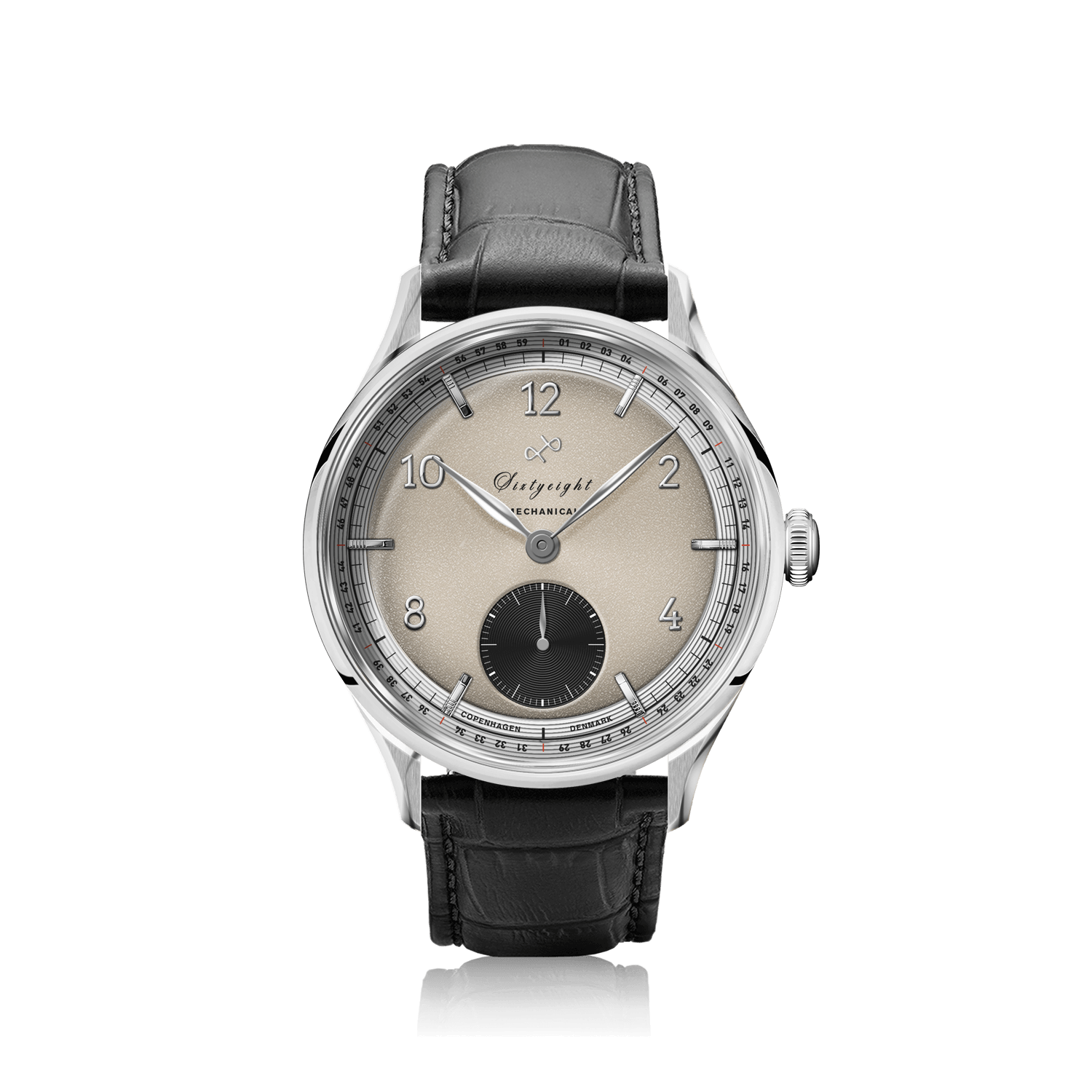 1968 Mechanical (Hand-Wound) by AV86 vintage-inspired dress watch with sapphire crystal, mechanical dial, and black leather strap