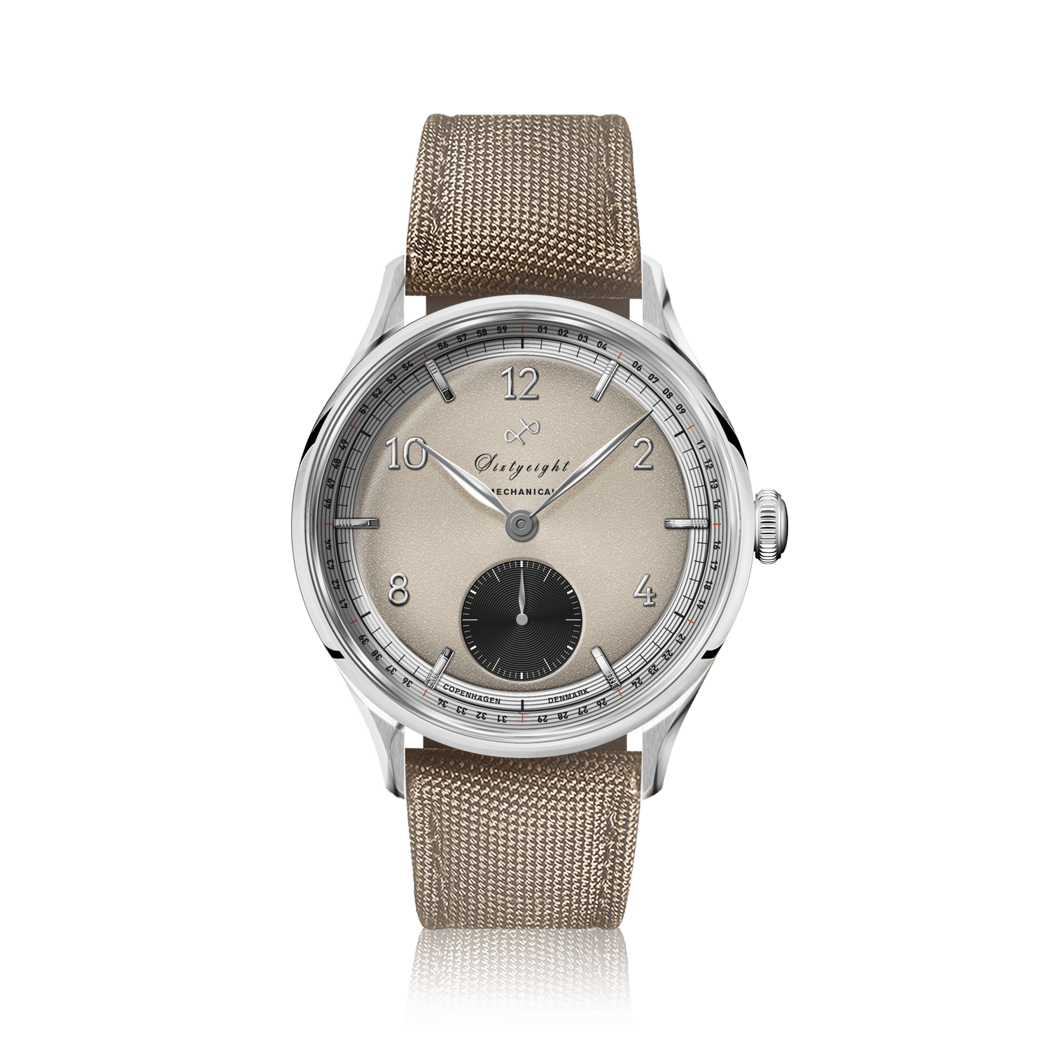 1968 Mechanical (Hand-Wound) by AV86 vintage-inspired dress watch with mechanical movement, textured dial, and fabric strap
