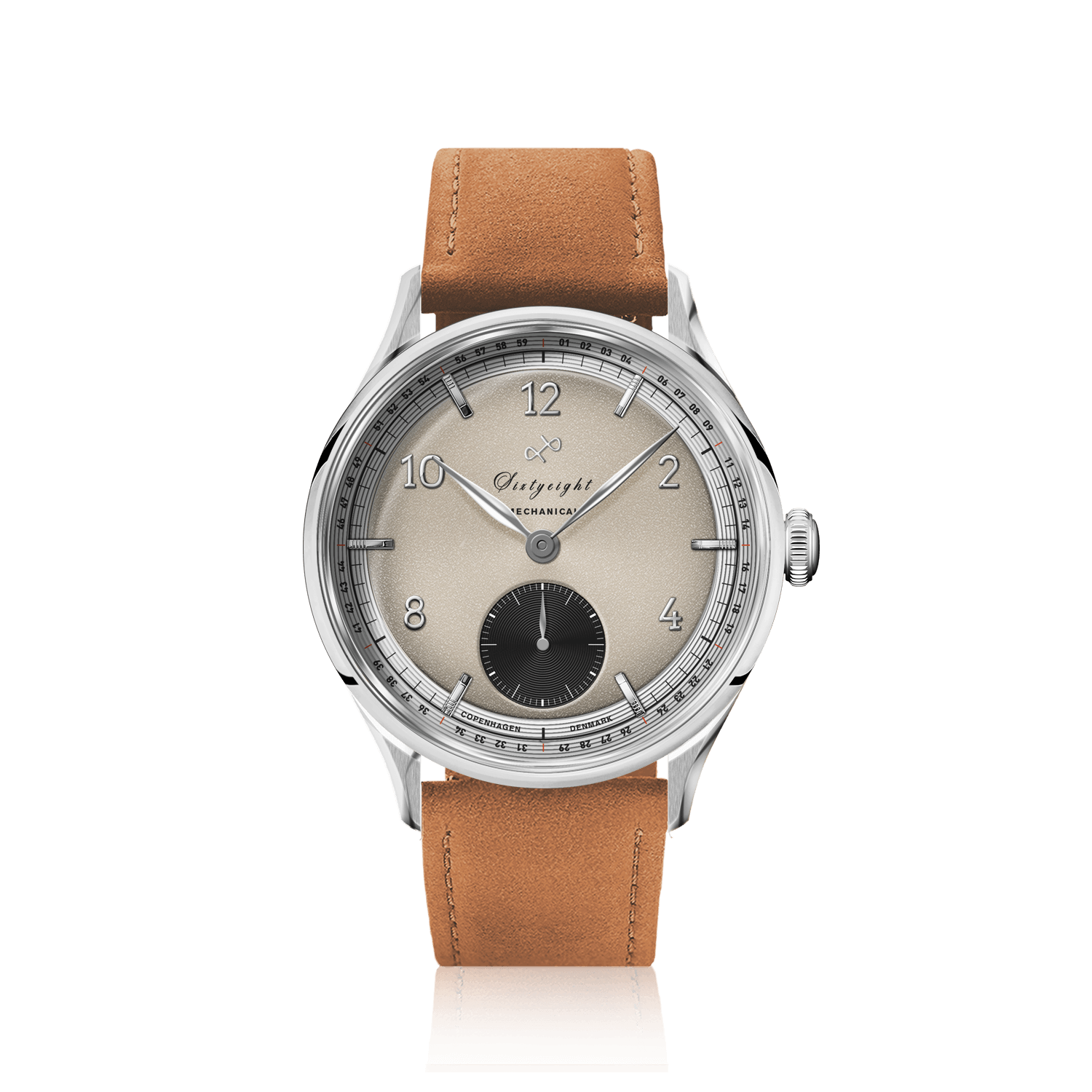 1968 Mechanical (Hand-Wound) by AV86 with vintage-inspired dial, sapphire crystal, small seconds subdial, and tan leather strap
