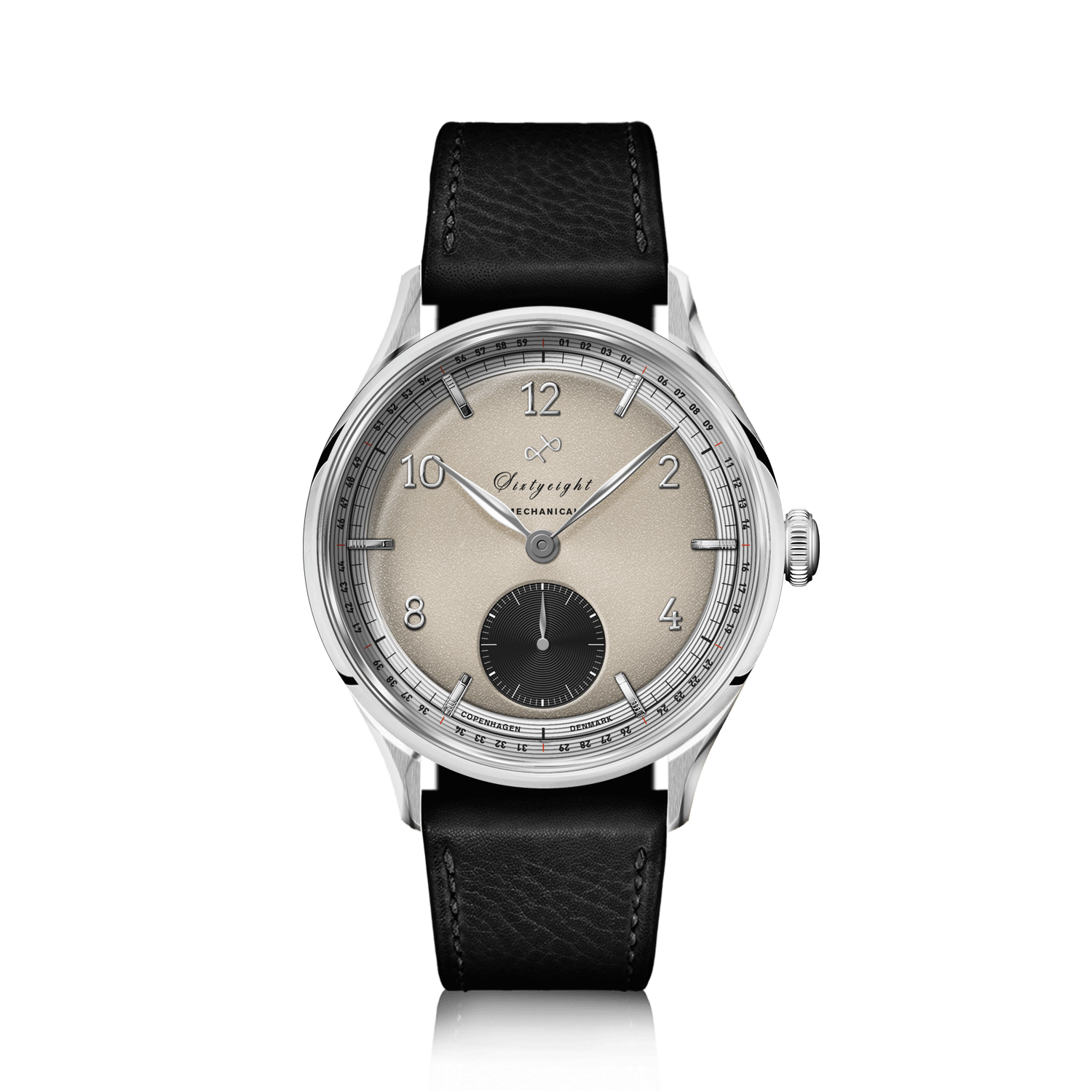 1968 Mechanical (Hand-Wound) by AV86 vintage-inspired dress watch with mechanical movement, domed sapphire crystal, and black leather strap
