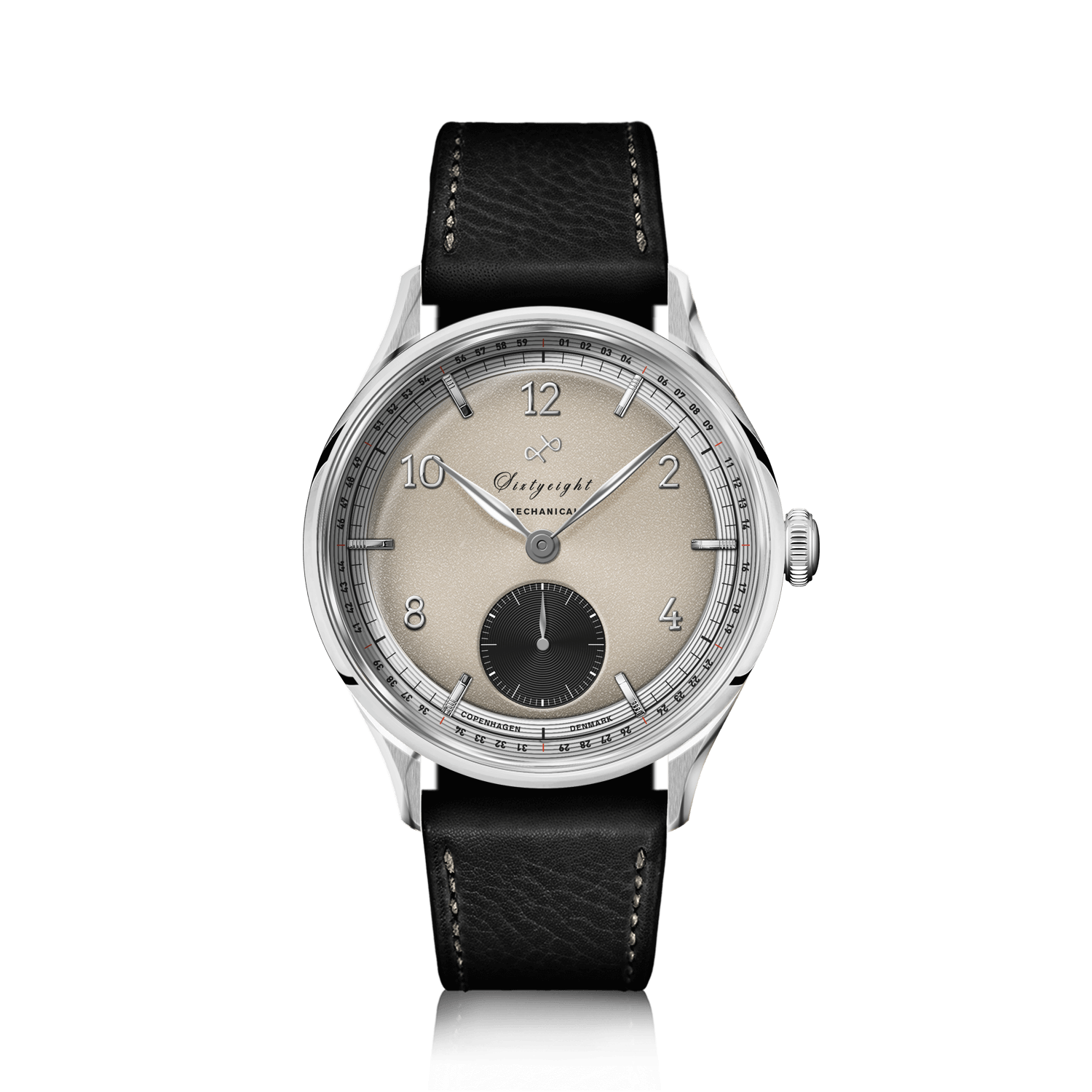 1968 Mechanical (Hand-Wound) by AV86 with vintage-inspired dial, small seconds, sapphire crystal, and black leather strap