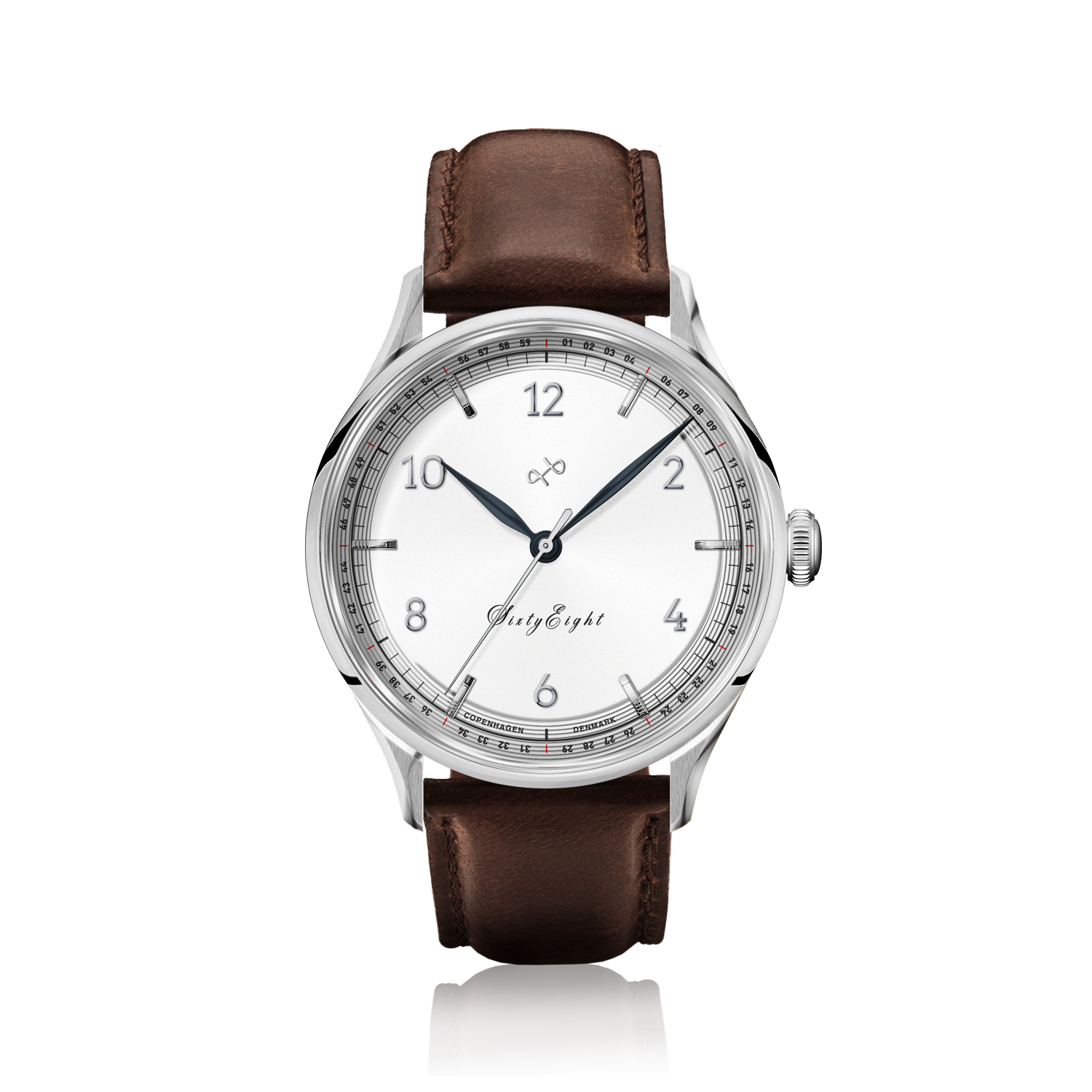 1968 Sixtyeight by AV86 vintage-inspired dress watch with sapphire crystal, minimalist dial, and brown leather strap