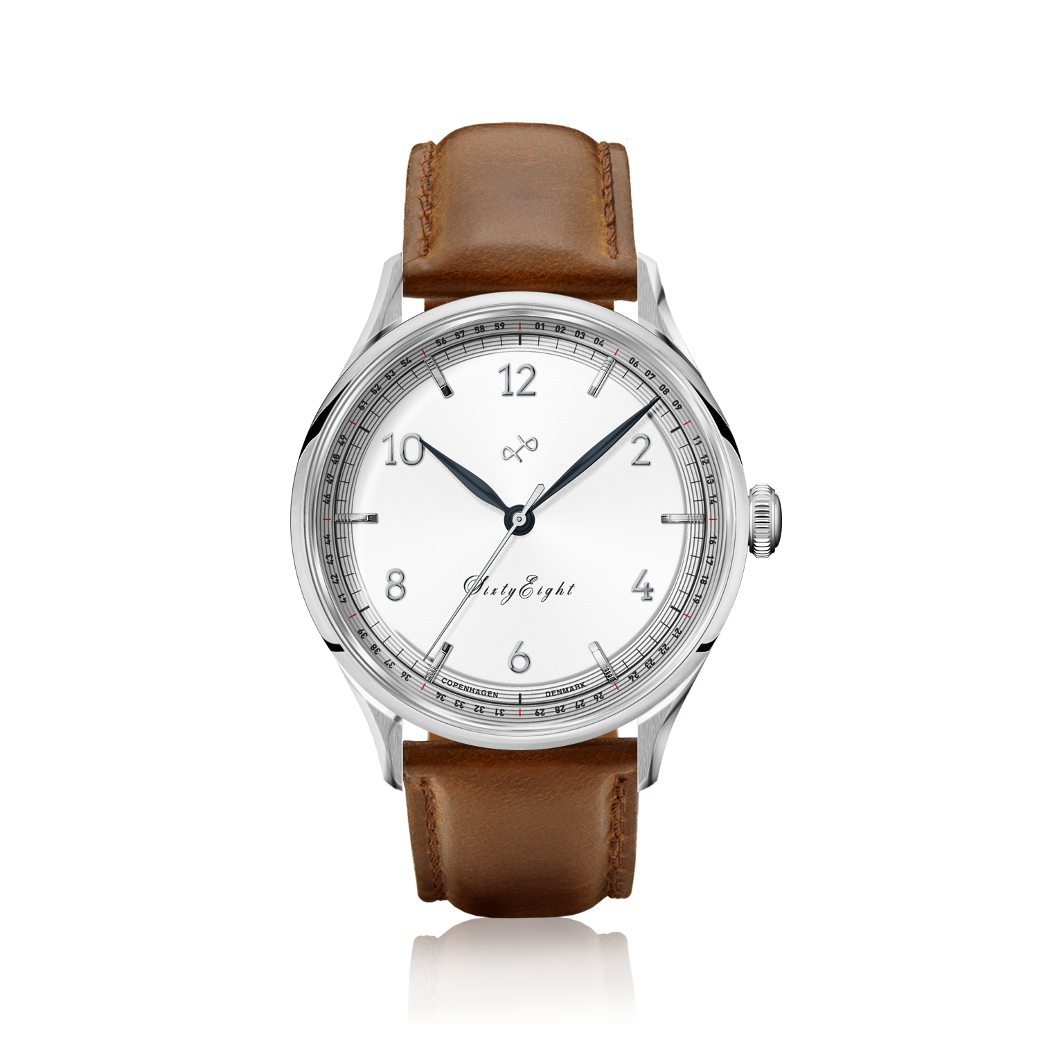1968 Sixtyeight by AV86 vintage-inspired dress watch with sapphire crystal, minimalist dial, and brown leather strap