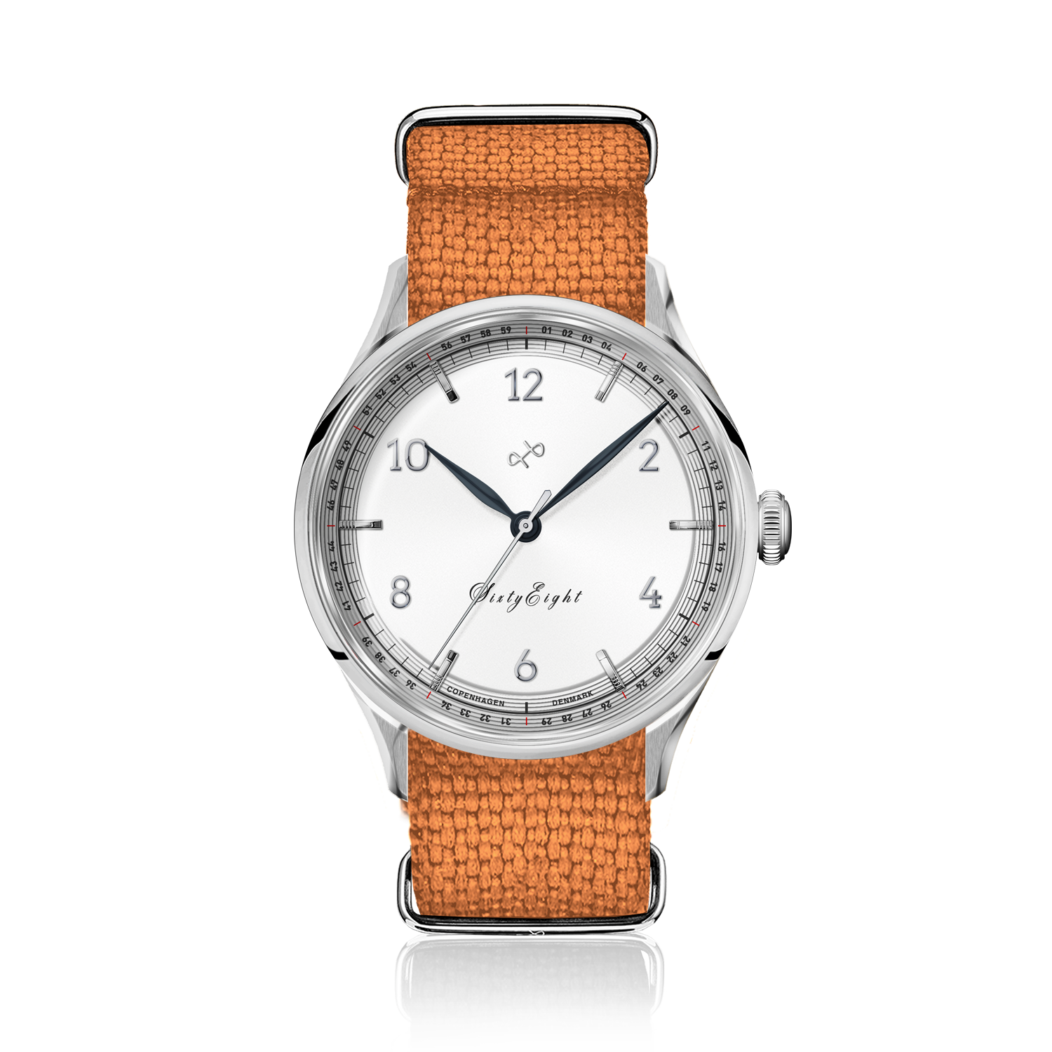 1968 Sixtyeight by AV86 vintage-inspired dress watch with sapphire crystal, minimalist dial, and textured fabric strap