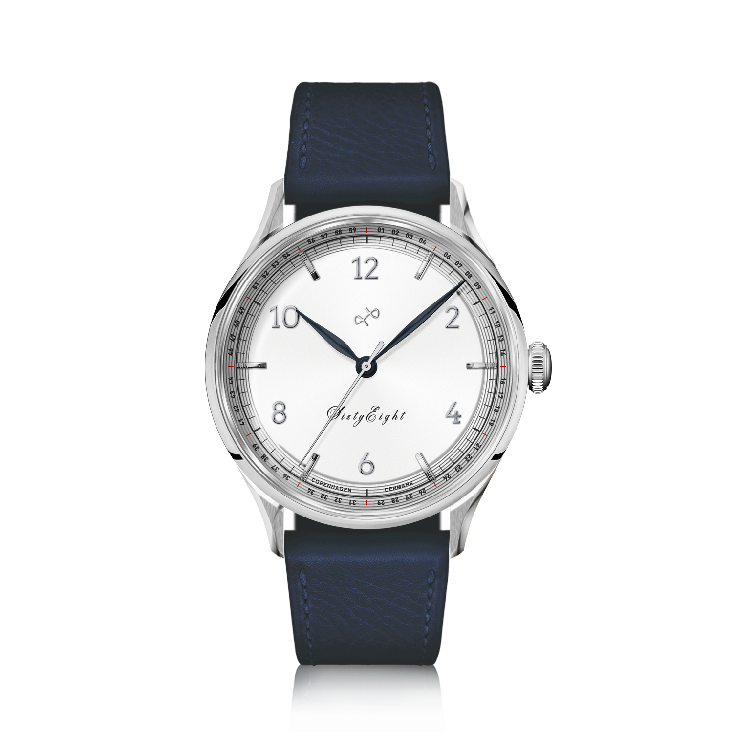 1968 Sixtyeight by AV86 luxury dress watch with vintage-inspired dial, sapphire crystal, and blue leather strap