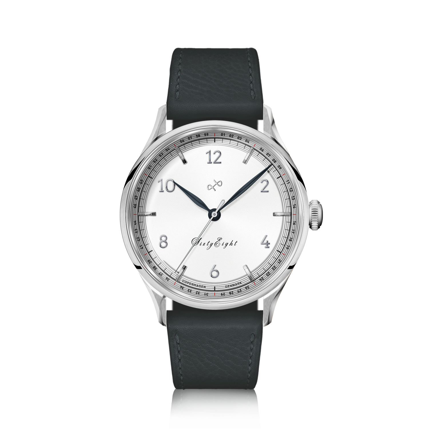 1968 Sixtyeight by AV86 vintage-inspired quartz dress watch with sapphire crystal, minimalist dial, and black leather strap