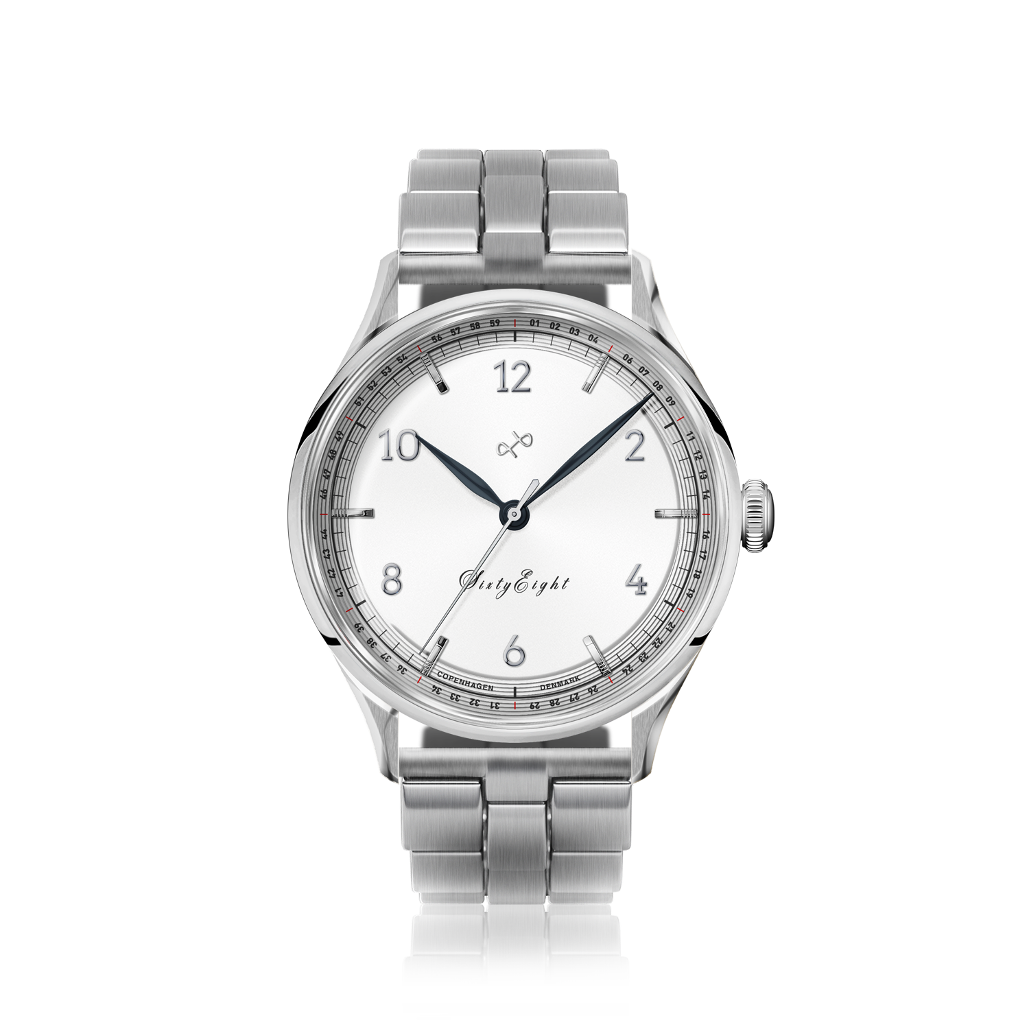 1968 Sixtyeight by AV86 vintage-inspired dress watch with minimalist dial, sapphire crystal, and stainless steel bracelet strap