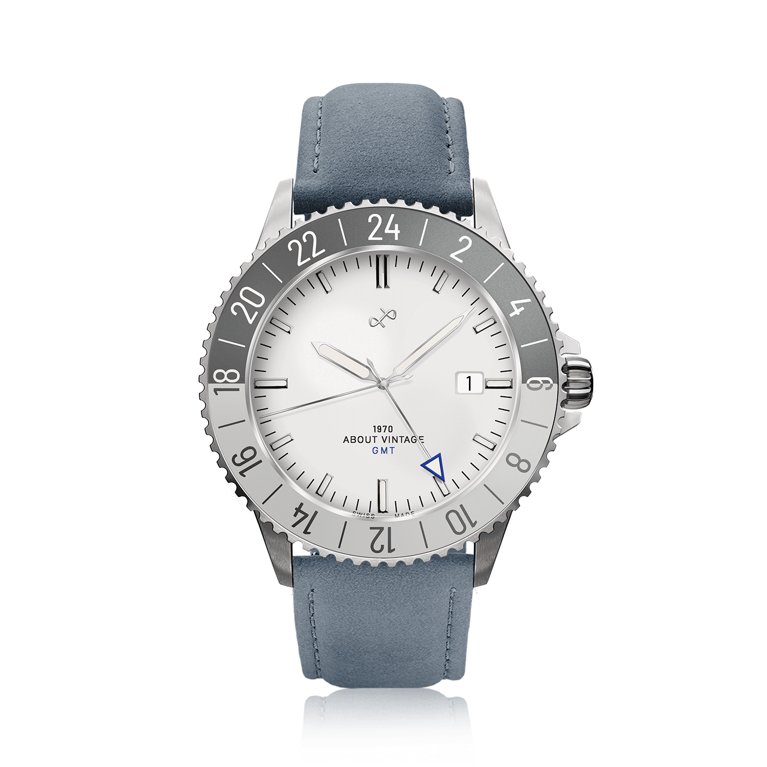 1970 Glacier GMT Automatic by AV86 luxury timepiece with vintage-inspired GMT dial, sapphire crystal, compass bezel, and leather strap