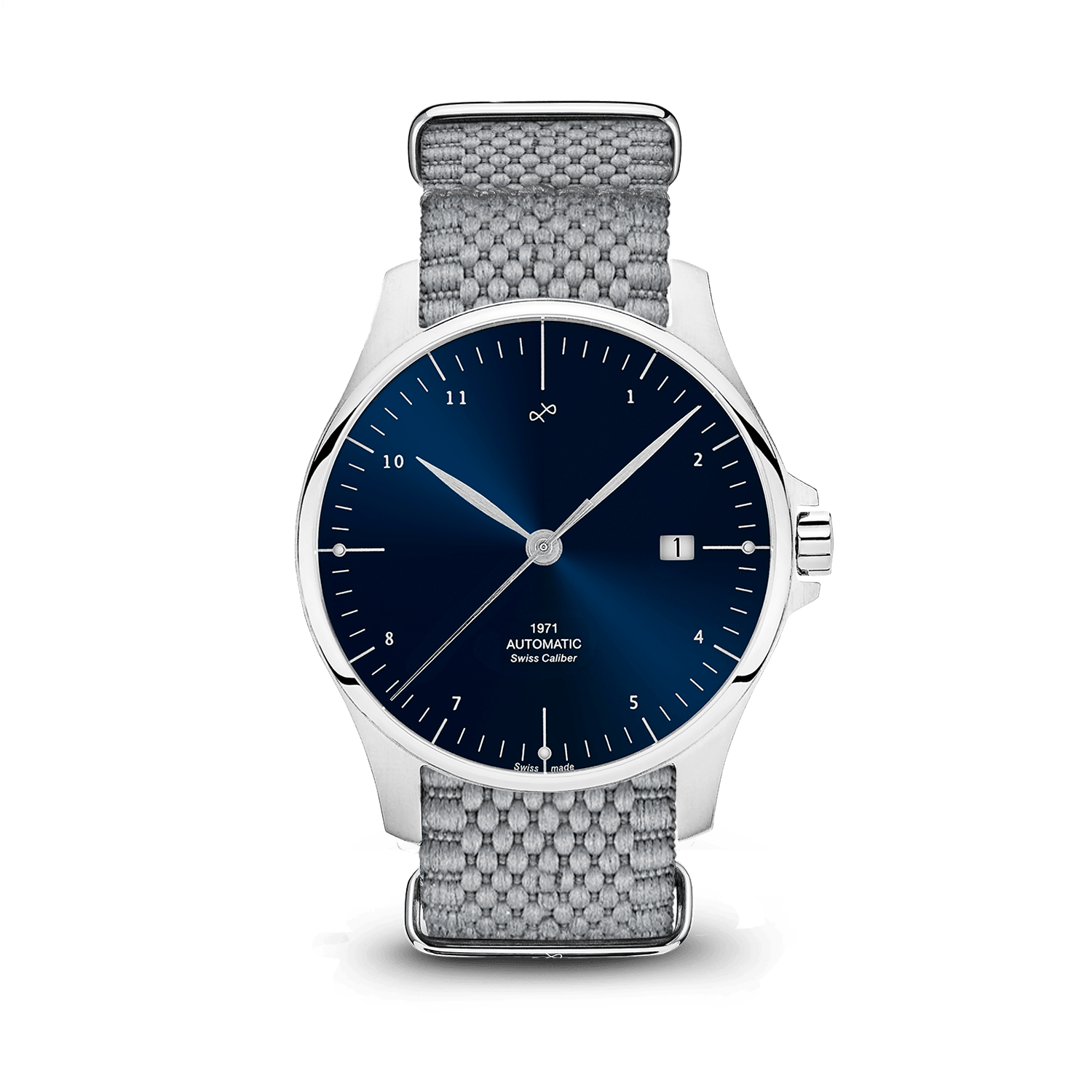 1971 Automatic Night Blue - Swiss Made by AV86 with vintage-inspired dial, sapphire crystal, automatic movement, and woven fabric strap