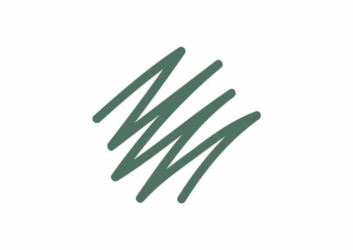 Dark green abstract scribble icon formed by overlapping diagonal strokes on a plain background
