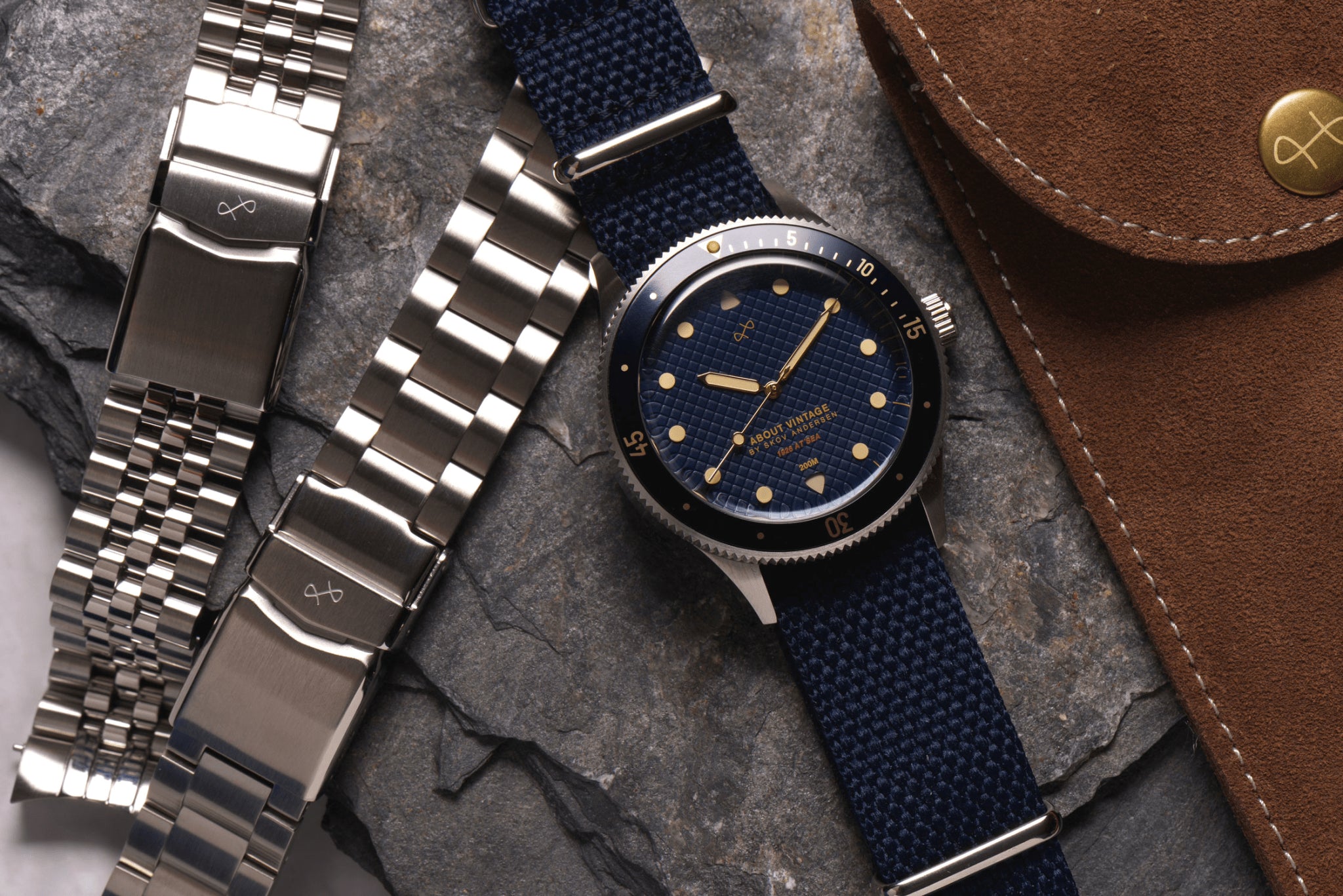 1926 At'sea Blue Turtle Vintage by AV86 vintage-inspired diver with sapphire crystal, compass bezel, and blue fabric strap