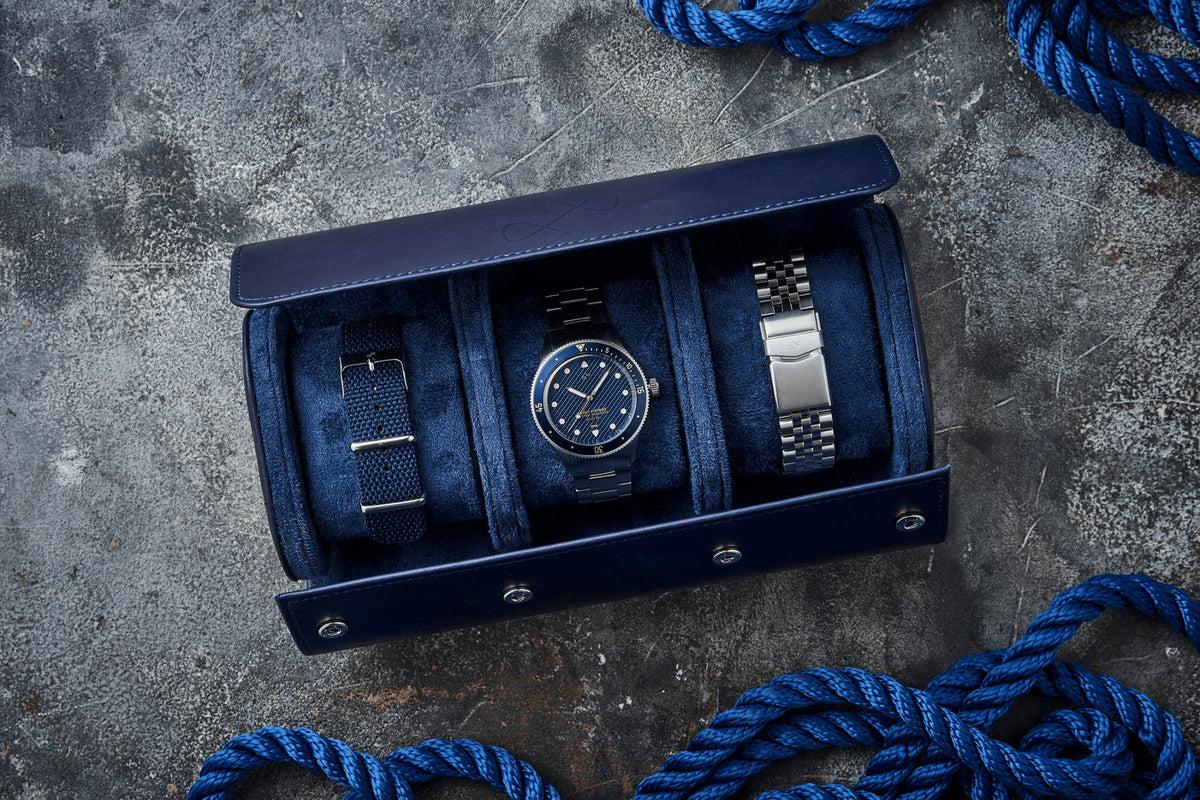 1926 At'sea Blue Turtle Vintage by AV86 vintage-inspired diver with sapphire crystal, compass bezel, and interchangeable bracelets