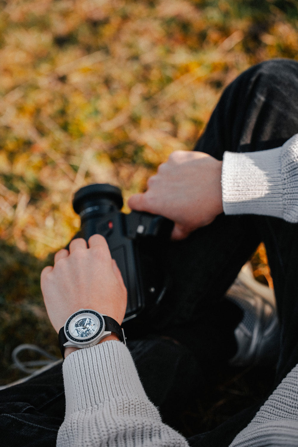 Earthrise WWF Partnership, Automatic / 2025 Edition by AV86 with automatic movement, vintage-inspired dial, and black leather strap