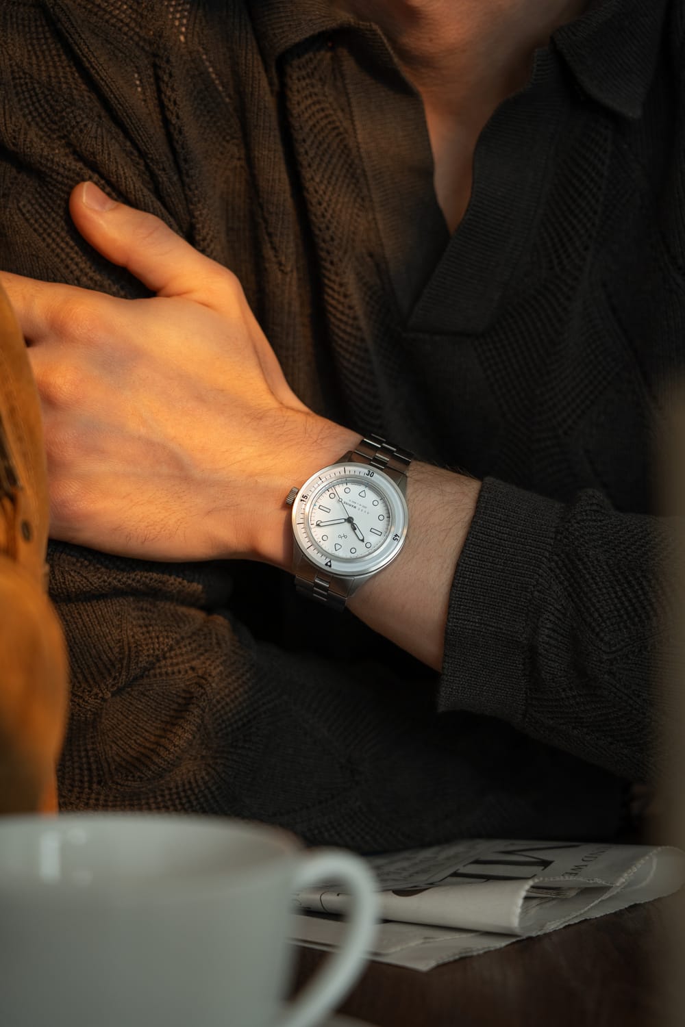 1956 Marine by AV86 vintage-inspired diver watch with sapphire crystal, compass bezel, and stainless steel bracelet strap
