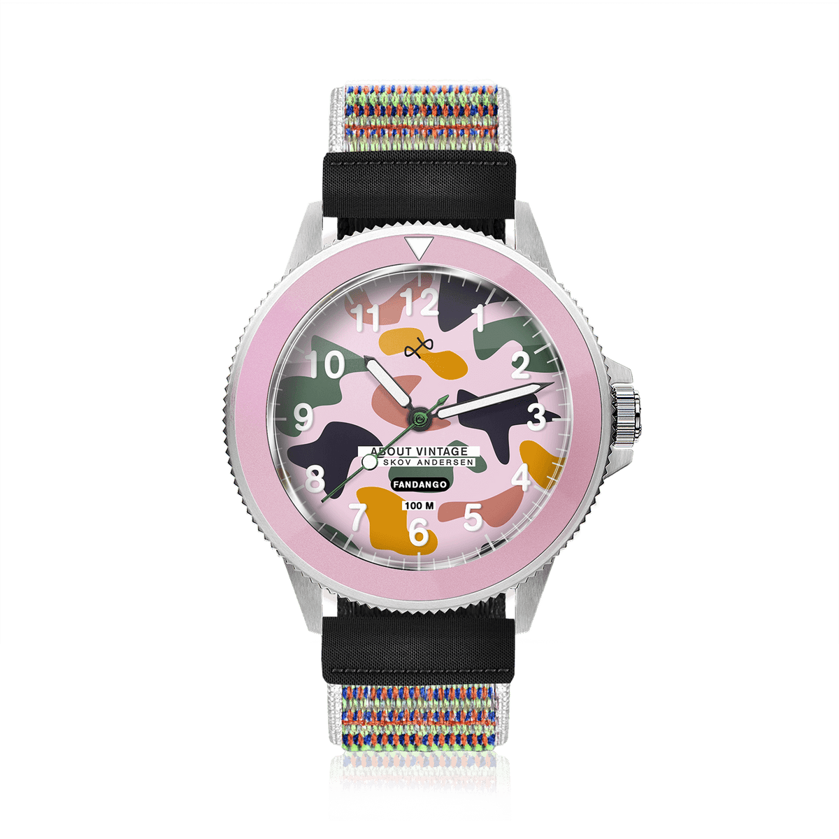 Fandango 'IBI', Pink / Army by AV86 kids watch with luminous dial, easy velcro strap, and durable stainless steel case
