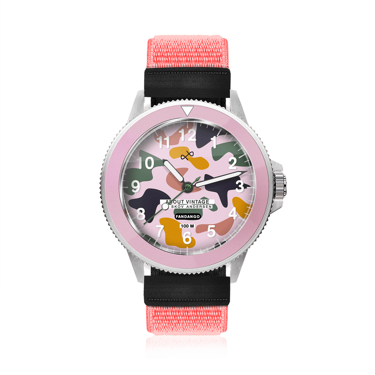 Fandango 'IBI', Pink / Army by AV86 kids watch with luminous big numbers, velcro strap, durable case, and playful camo dial design