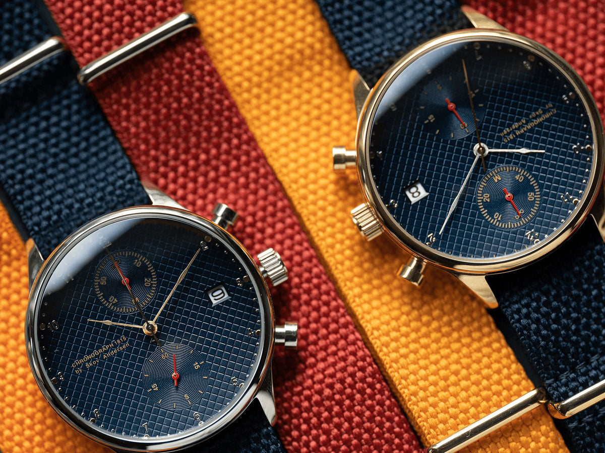 1815 Justin Gatlin von AV86: Chronograph im Vintage-Stil mit Saphirglas, strukturiertem Zifferblatt und Stoffarmband