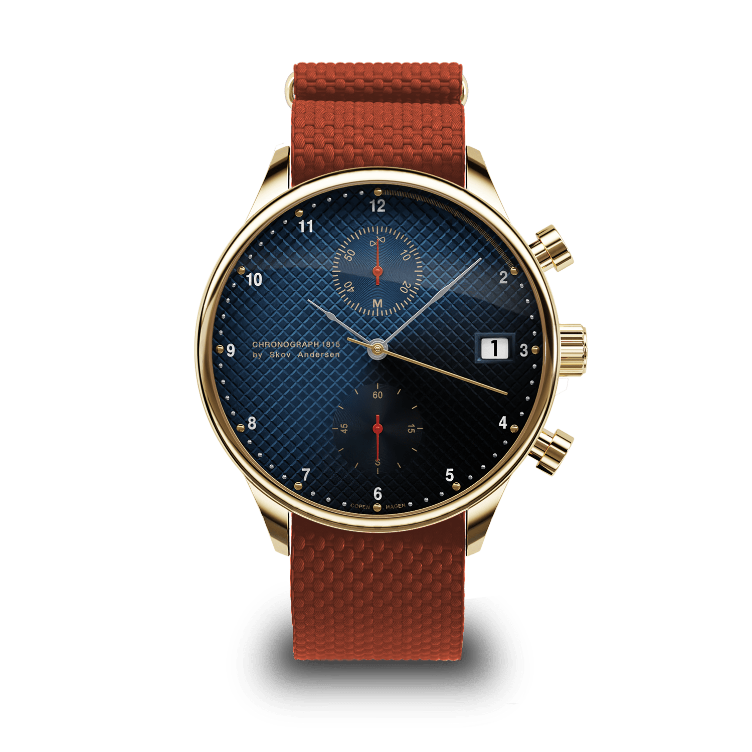 1815 저스틴 개틀린, AV86의 골드/블루 터틀 빈티지 스타일 Chronograph, Sapphire Crystal 및 질감 처리된 러버 스트랩