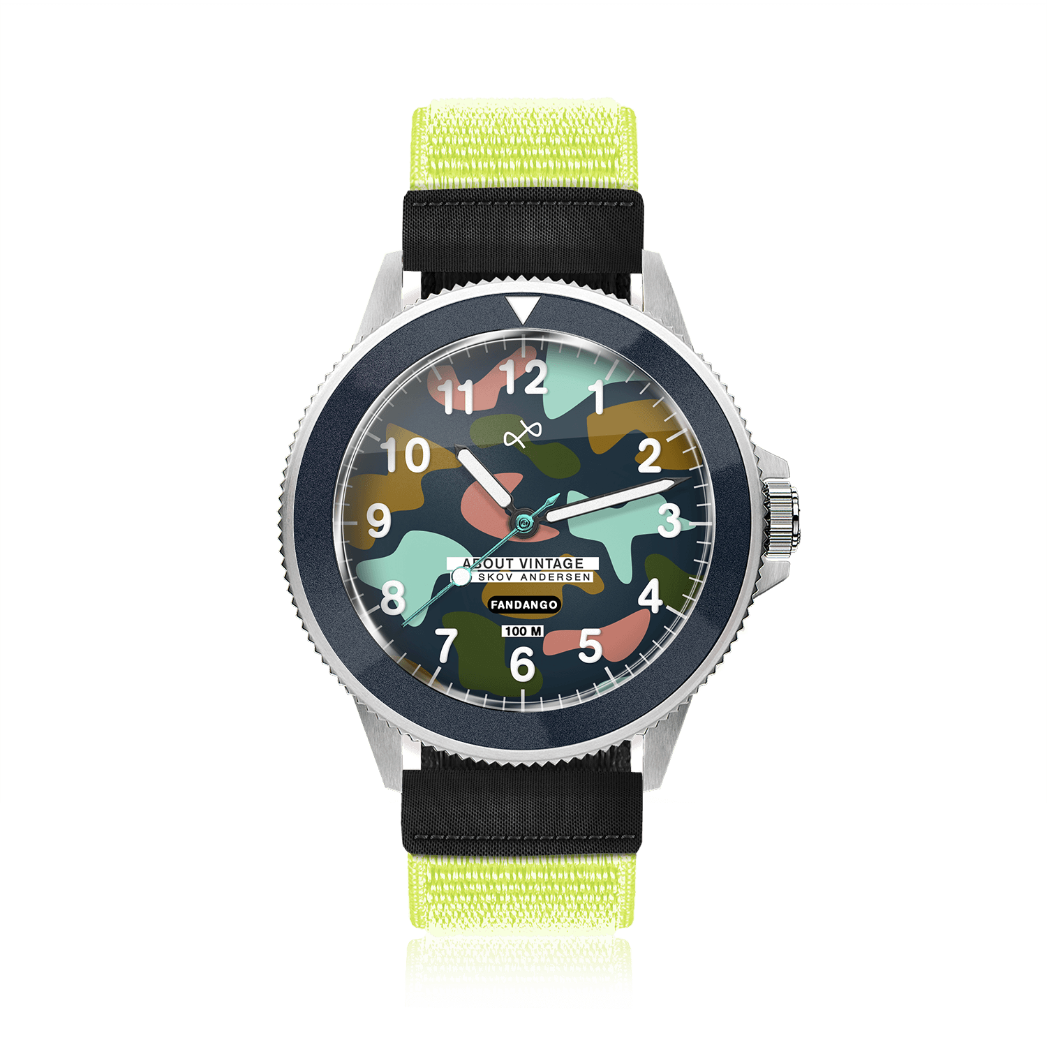 Fandango 'KAI', Dark Blue / Army by AV86 kids watch with luminous big numbers, camo dial, velcro strap, and durable design