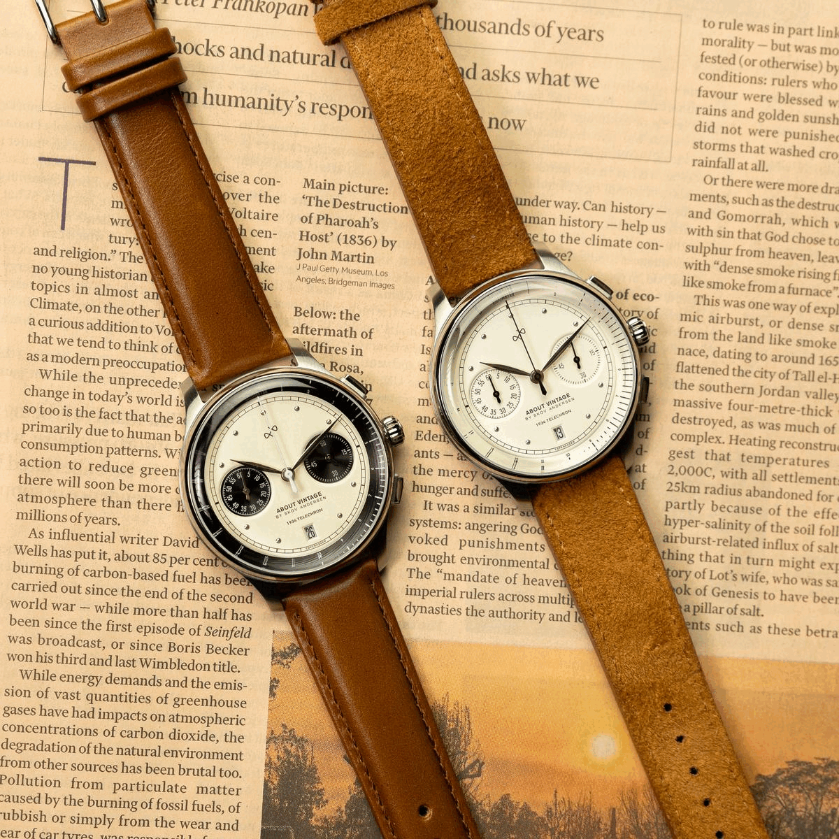 AV86 Danish Design vintage-inspired chronographs with sapphire crystal and contrast leather straps, showcasing minimalist Nordic horological excellence