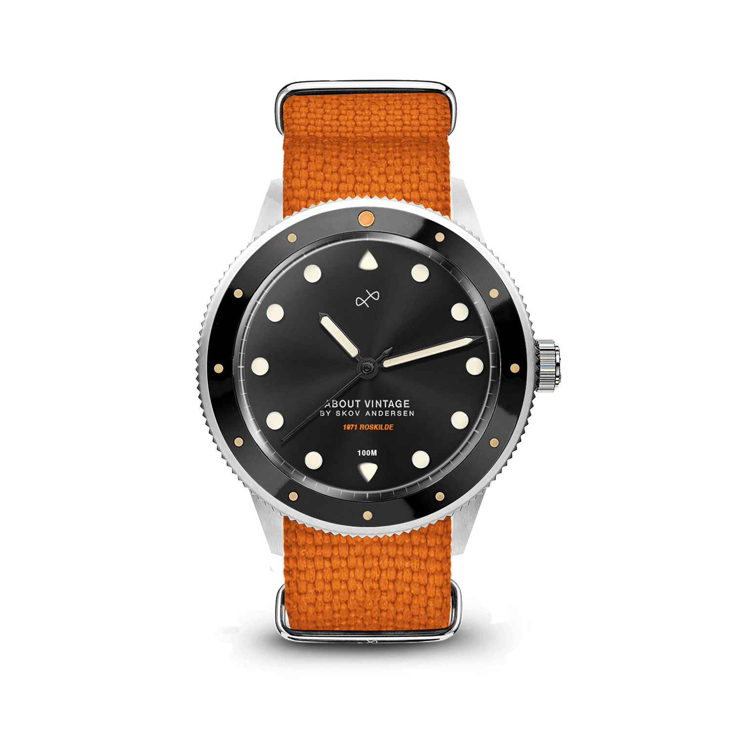1971 Stagediver, 블랙 – AV86의 빈티지 스타일 다이버 워치(39mm), Sapphire Crystal, 나침반 베젤, 질감이 살아있는 패브릭 스트랩