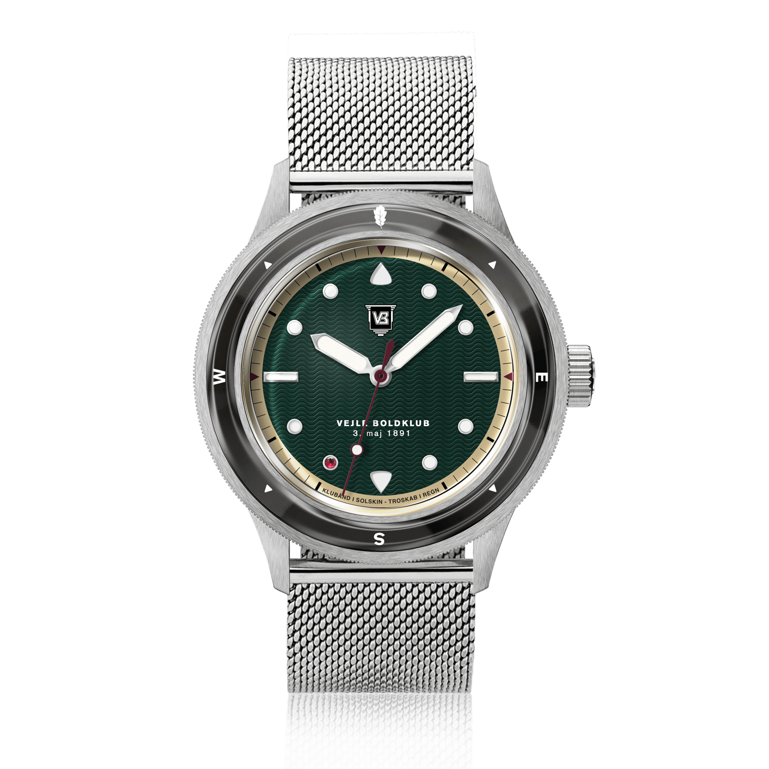 VB Kong Hans Eg, Limited Edition / Forudbestilling by AV86 vintage-inspired diver with compass bezel, sapphire crystal, and metal mesh strap