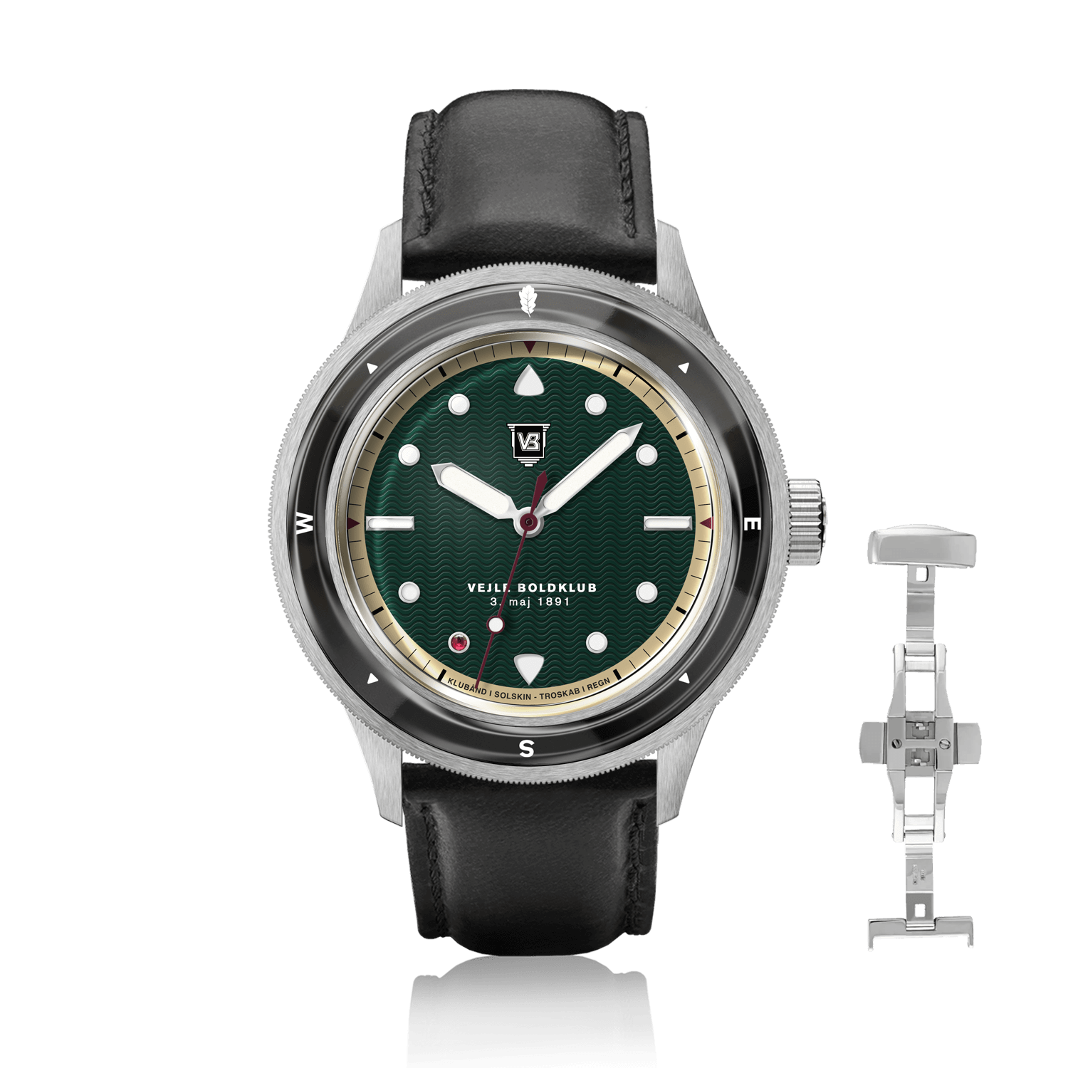 VB Kong Hans Eg, Limited Edition / Forudbestilling by AV86 vintage-inspired diver with sapphire crystal, compass bezel, and black leather strap