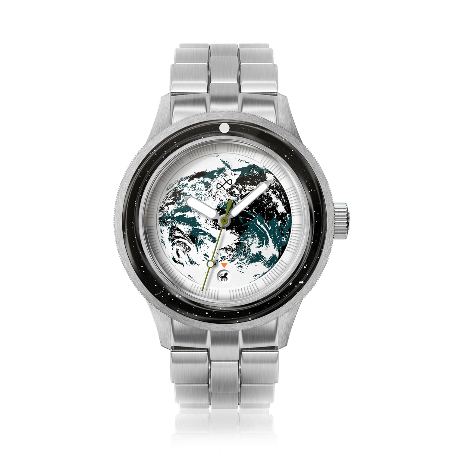 Earthrise WWF Partnership, Automatic / 2025 Edition by AV86 with sapphire crystal, automatic movement, and metal bracelet strap