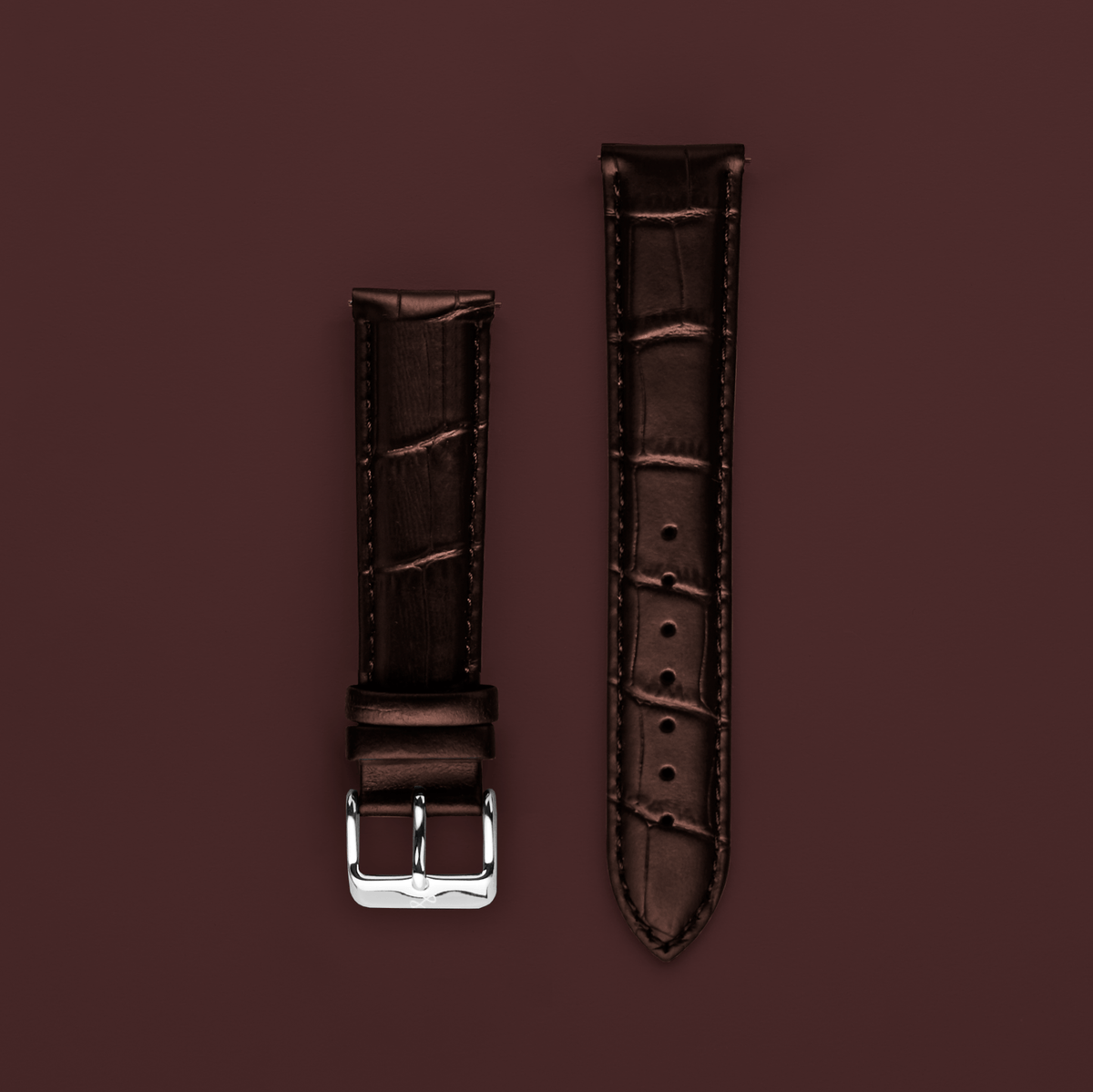 Leather - Brown Croco two-piece high-quality leather strap with stainless steel pin buckle by AV86 showcasing classic craftsmanship