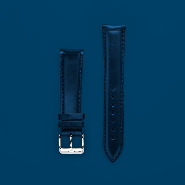 Leather - Dark Blue two-piece high-quality leather strap with engraved About Vintage and stainless steel pin buckle by AV86