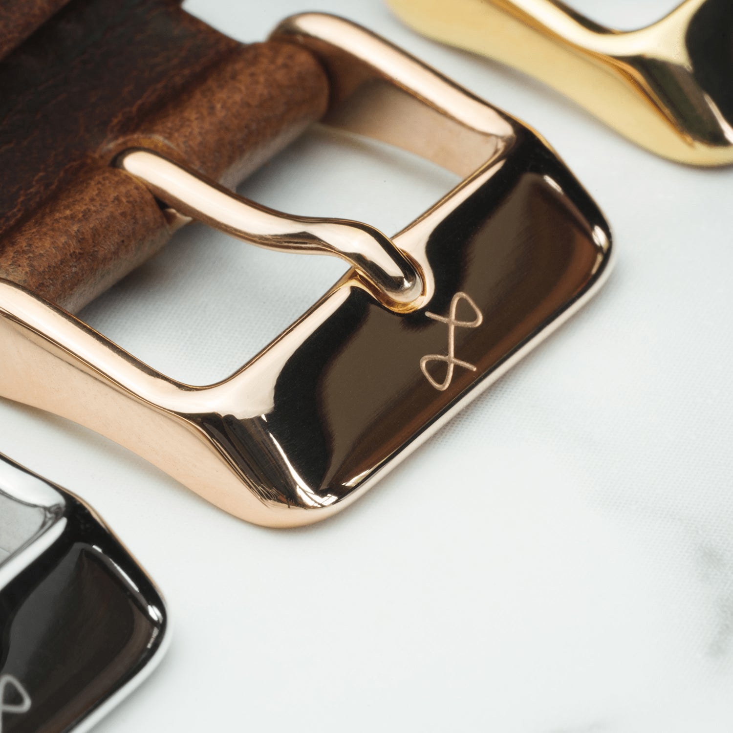 Leather - Dark Green strap by AV86 with engraved logo, high quality leather, and rose gold plated pin buckle detail