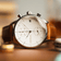 1844 Chronograph by AV86 with vintage-inspired dial, precise timing lines, date window, sapphire crystal, and brown leather strap