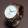 1971 Automatic, Rose Gold / White - Swiss Made by AV86 with minimalist dial, automatic movement, sapphire crystal, and brown leather strap