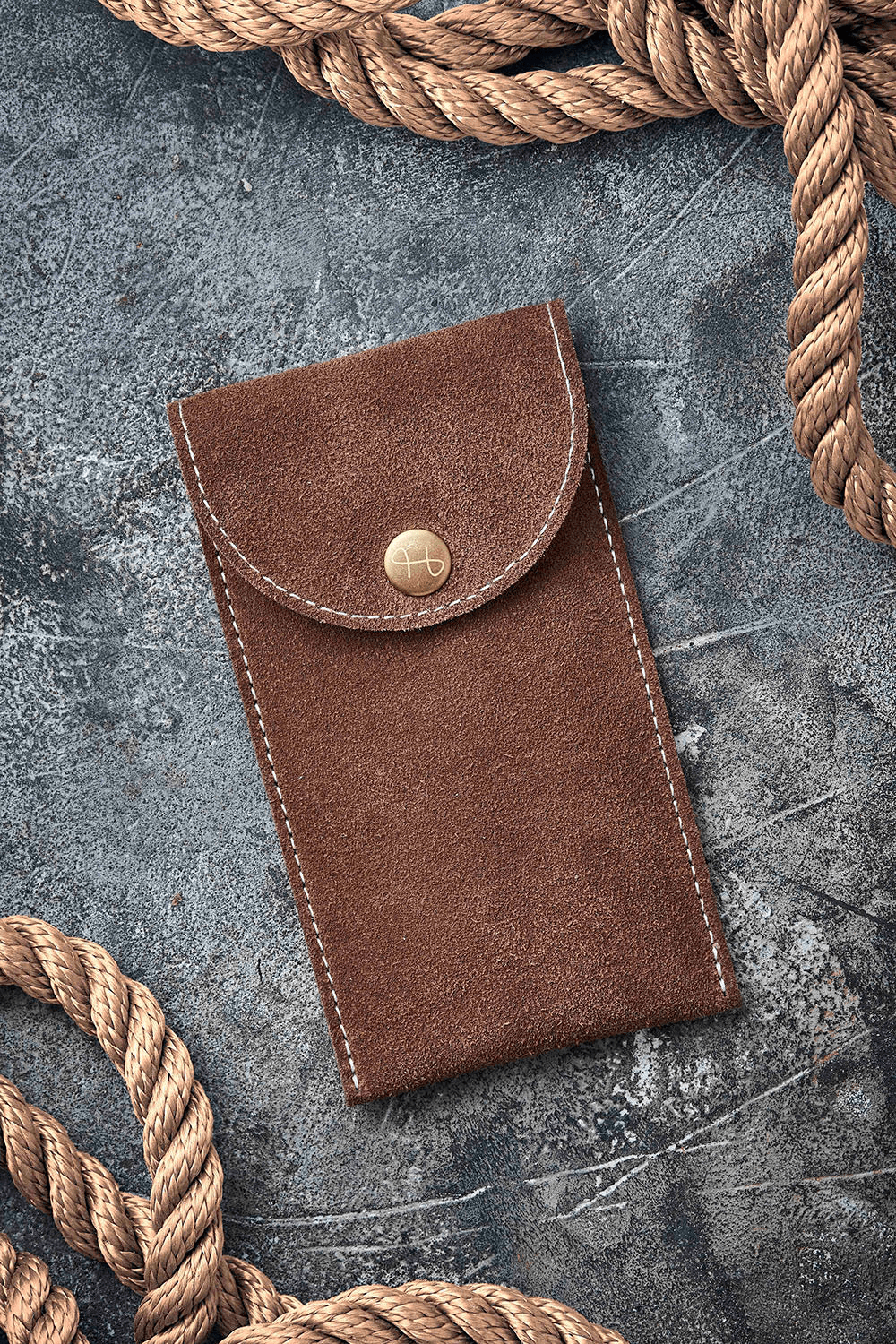 Watch Pouch - Brown by AV86 in suede leather with stitched edges and button closure, designed for secure travel storage of luxury timepieces