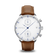 1815 Chronograph by AV86 with white dial, blue accents, sapphire crystal, polished case, and brown leather strap