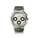 1904 Chronograph by AV86 with angular case, vintage-inspired dial, sapphire crystal, chronograph function, and green rubber strap